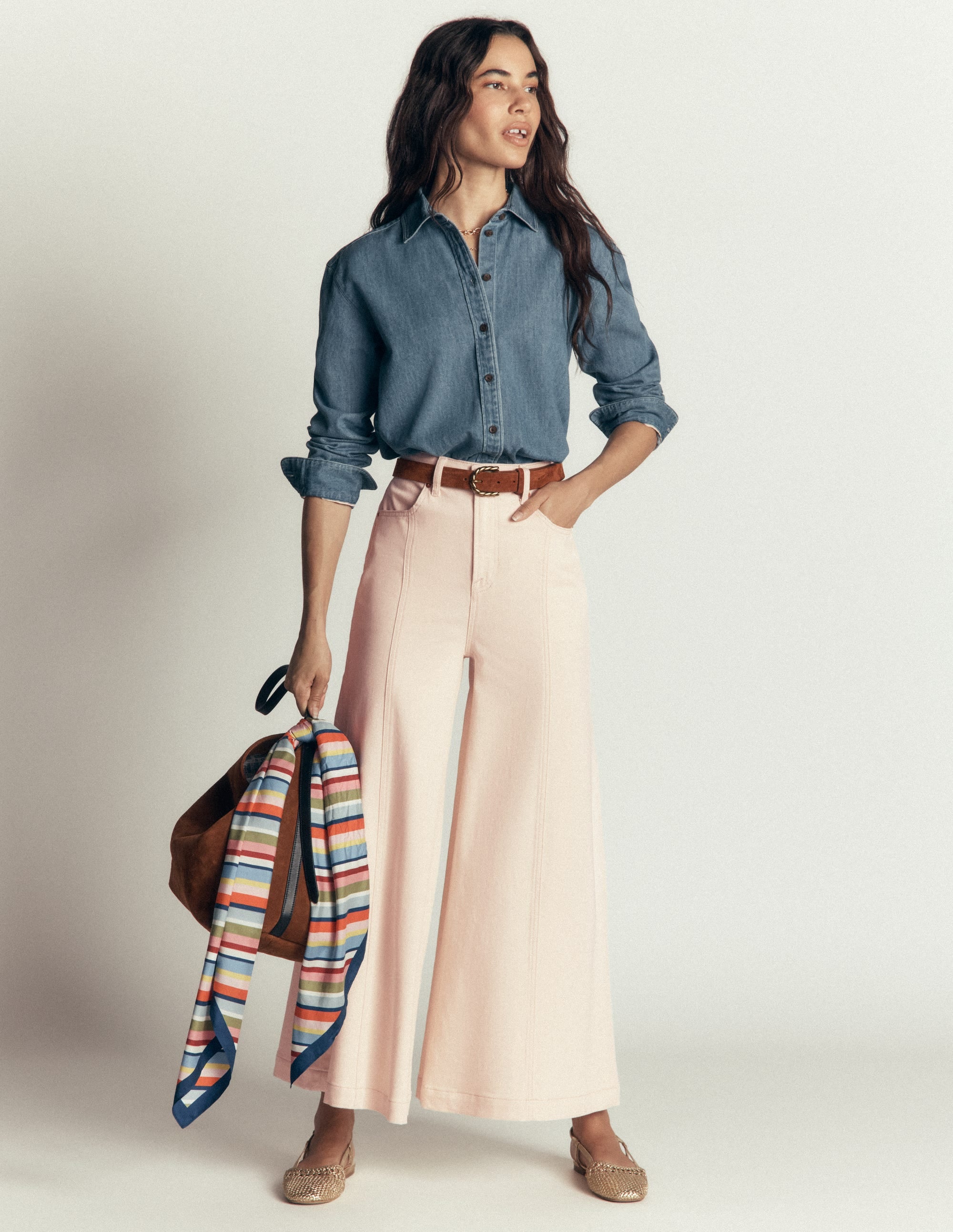 Wide Leg Culotte Jeans-Ecru - Image 1