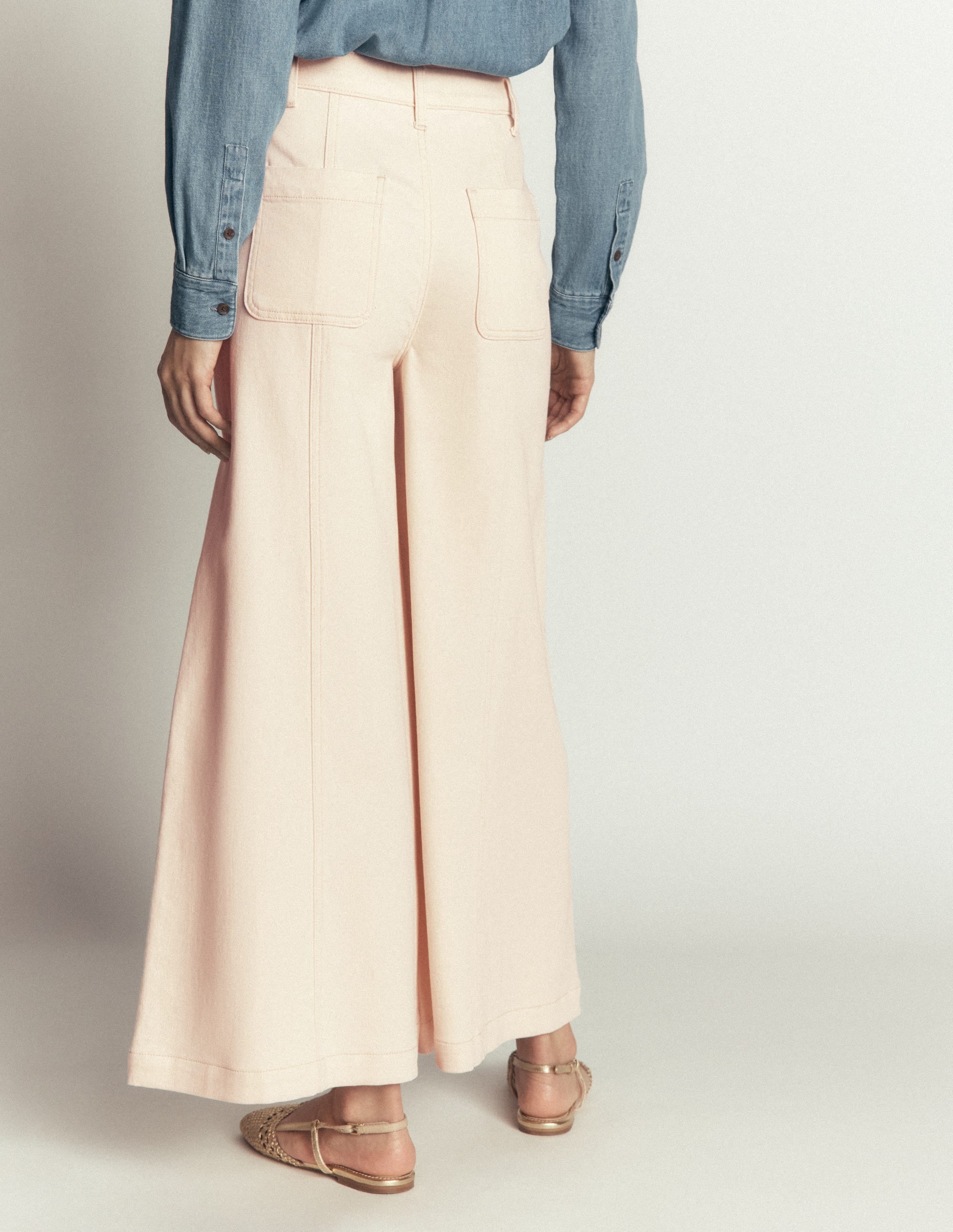 Wide Leg Culotte Jeans-Ecru - Image 3