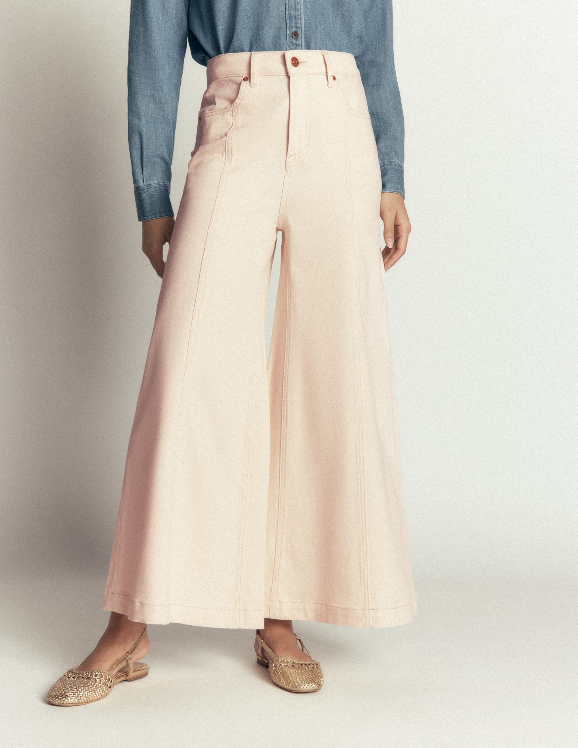 Wide Leg Culotte Jeans-Ecru - Image 4