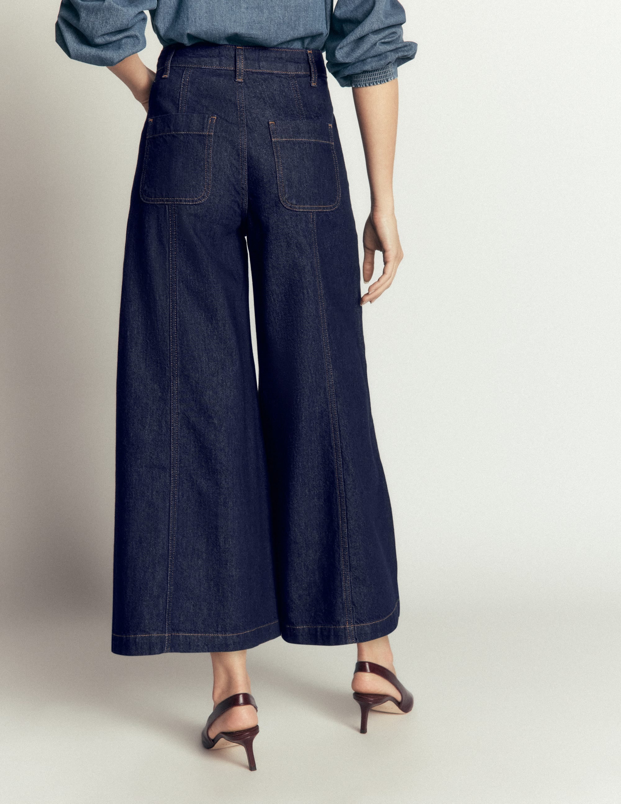 Wide Leg Culotte Jeans-Indigo - Image 3