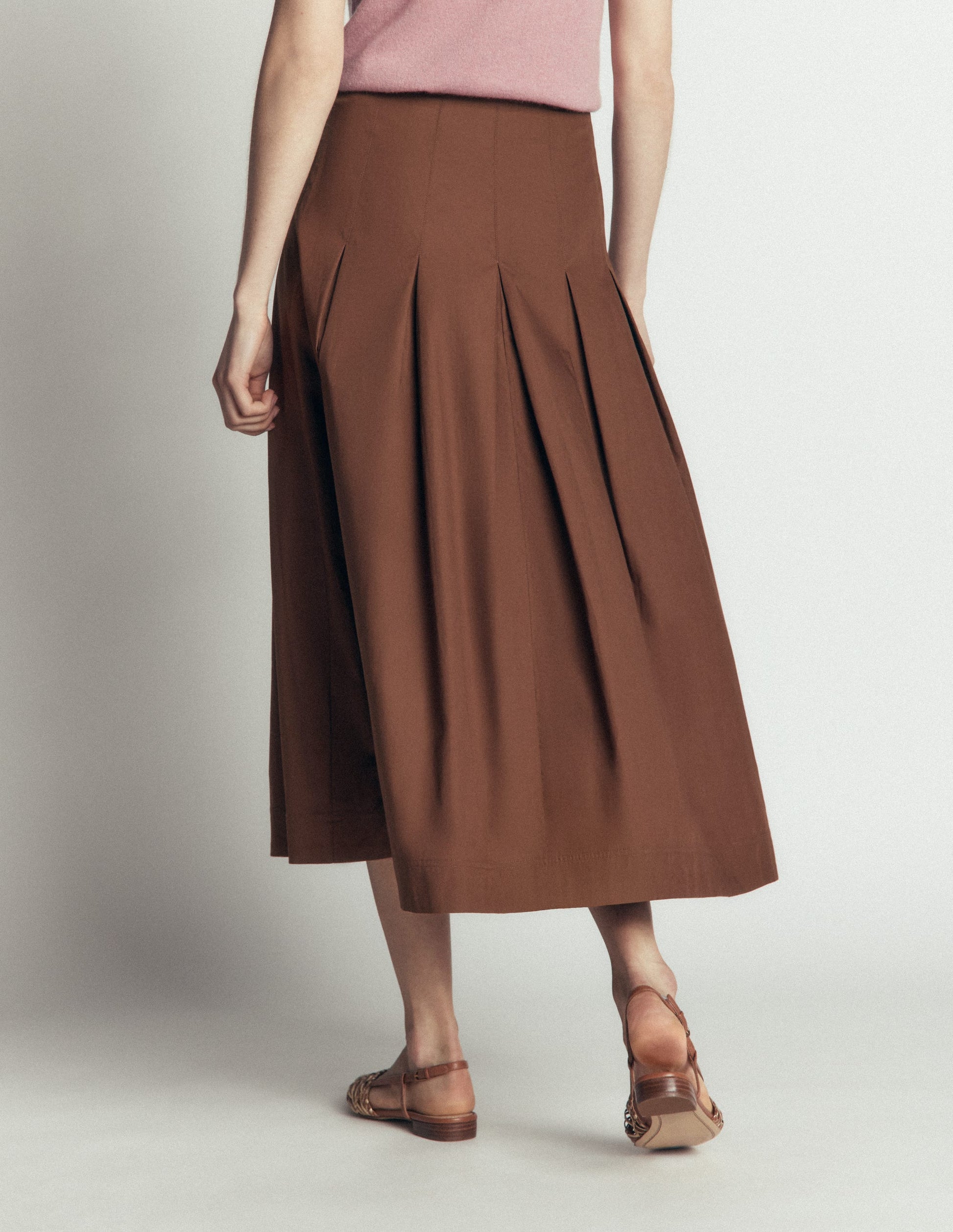 High Waist Pleated Skirt-Raw Umber-3
