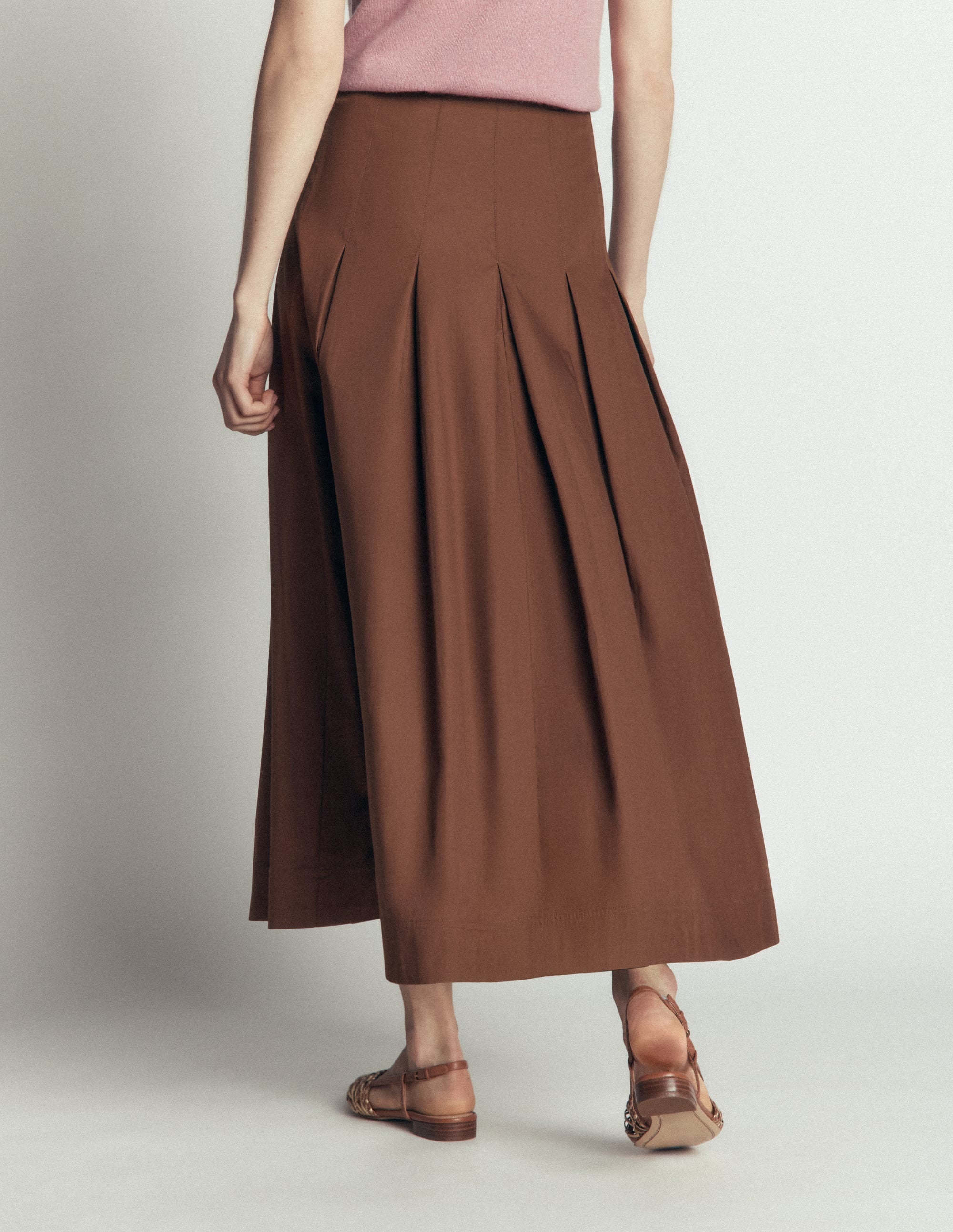 Button Front Pleated Skirt-Raw Umber - Image 3