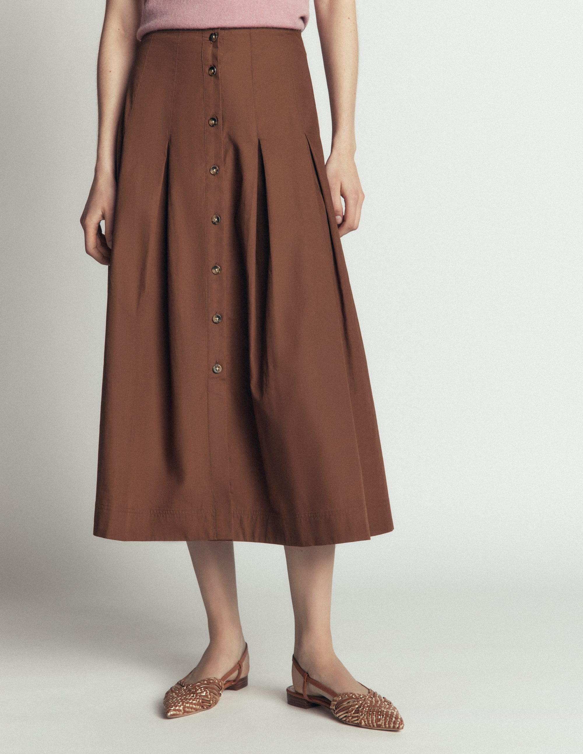 High Waist Pleated Skirt-Raw Umber - Image 4