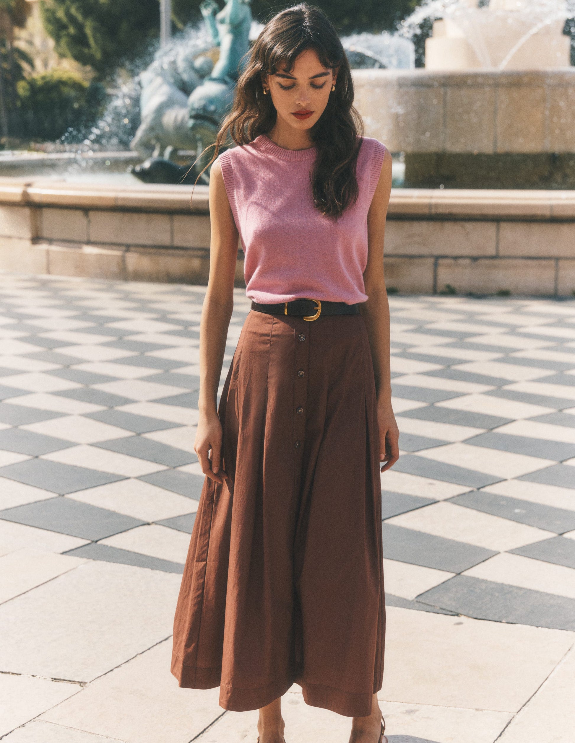 High Waist Pleated Skirt-Raw Umber-5