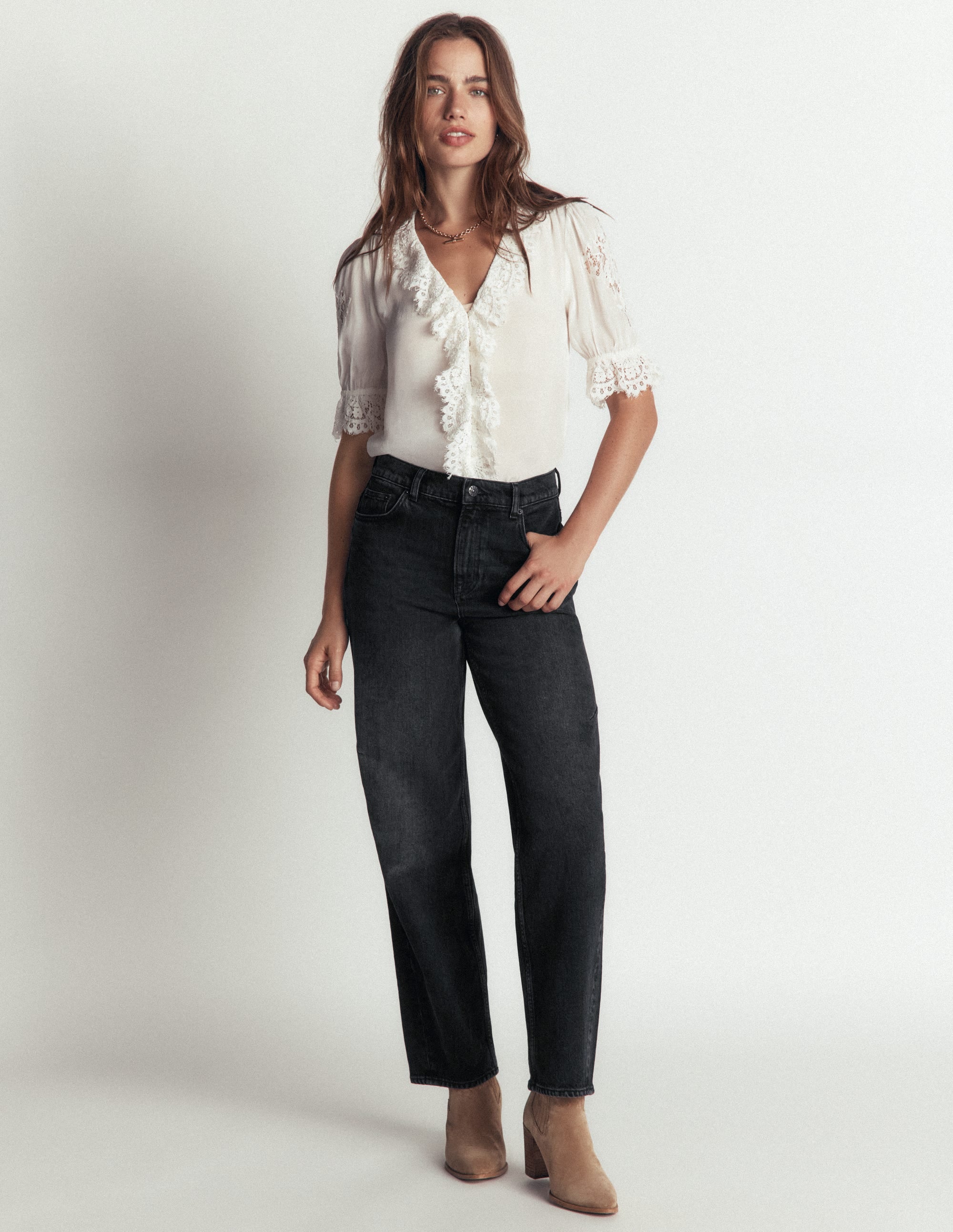 Barrel Leg Jeans-Washed Black - Image 1