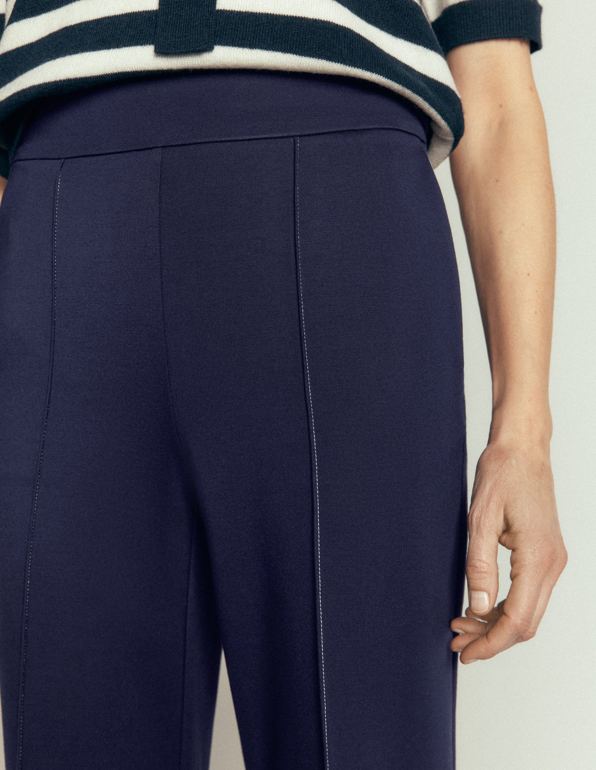 Straight Leg Ponte Trousers-Navy-2