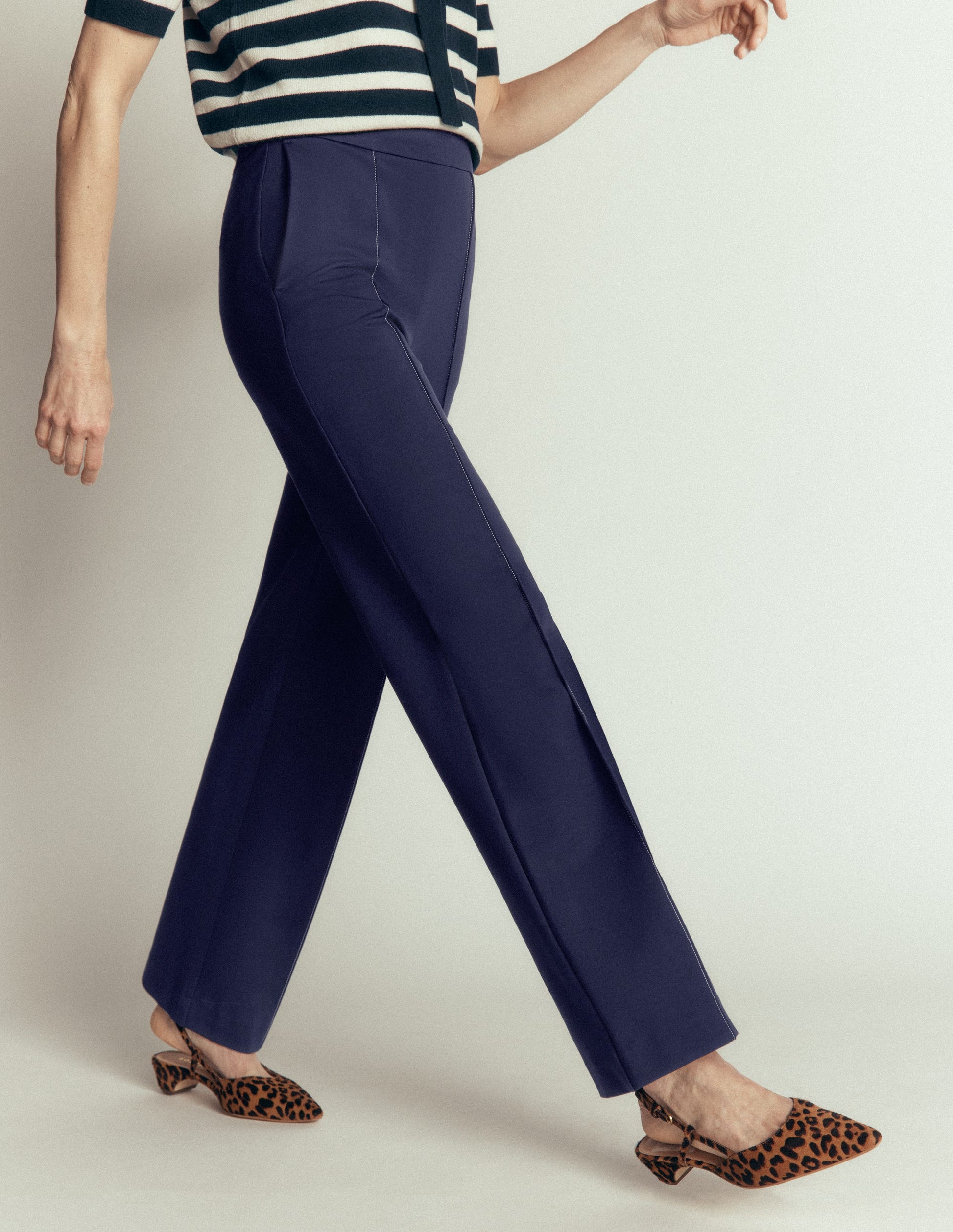 Straight Leg Ponte Trousers-Navy-5