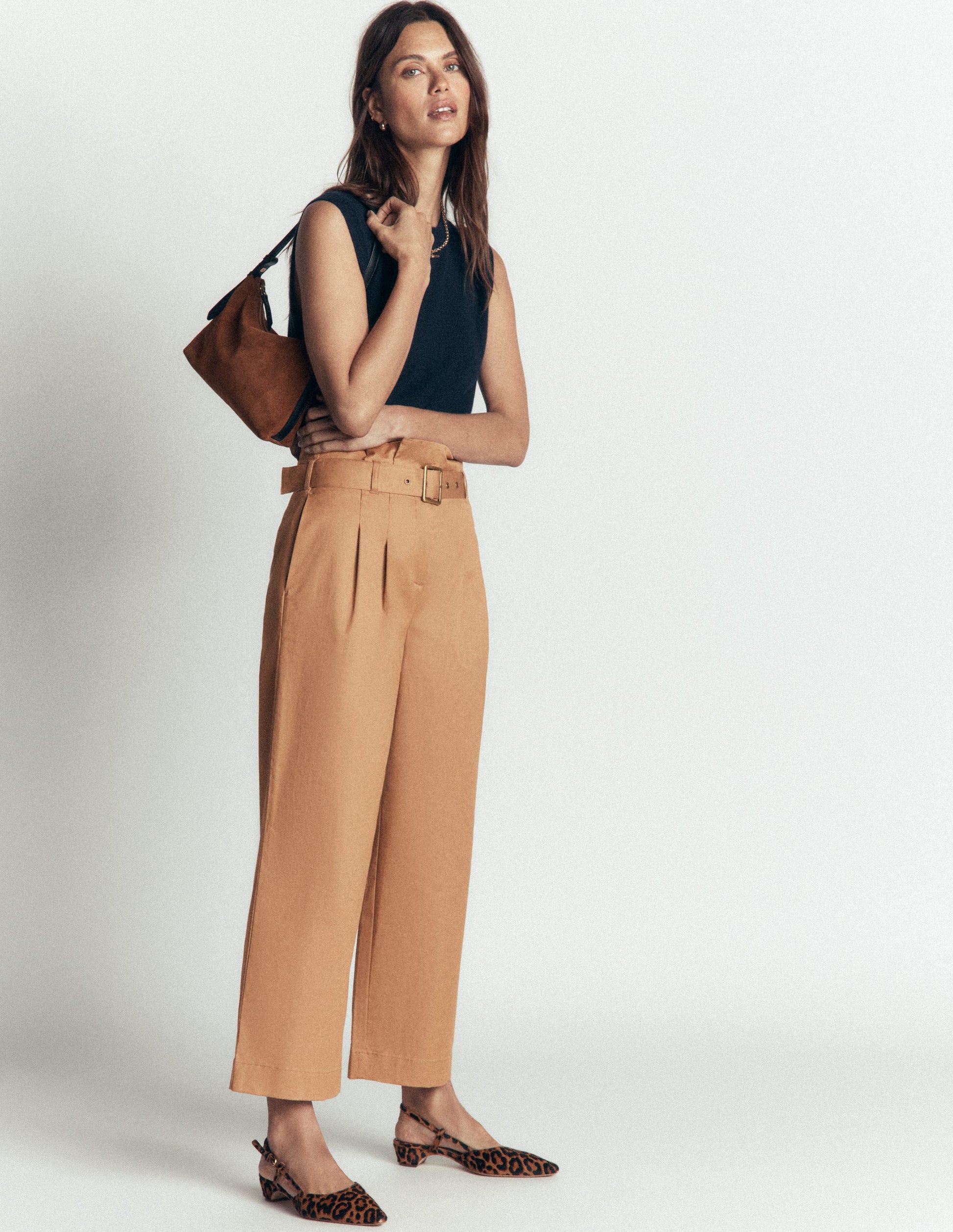 Paperbag Waist Trousers-Cappuccino-1