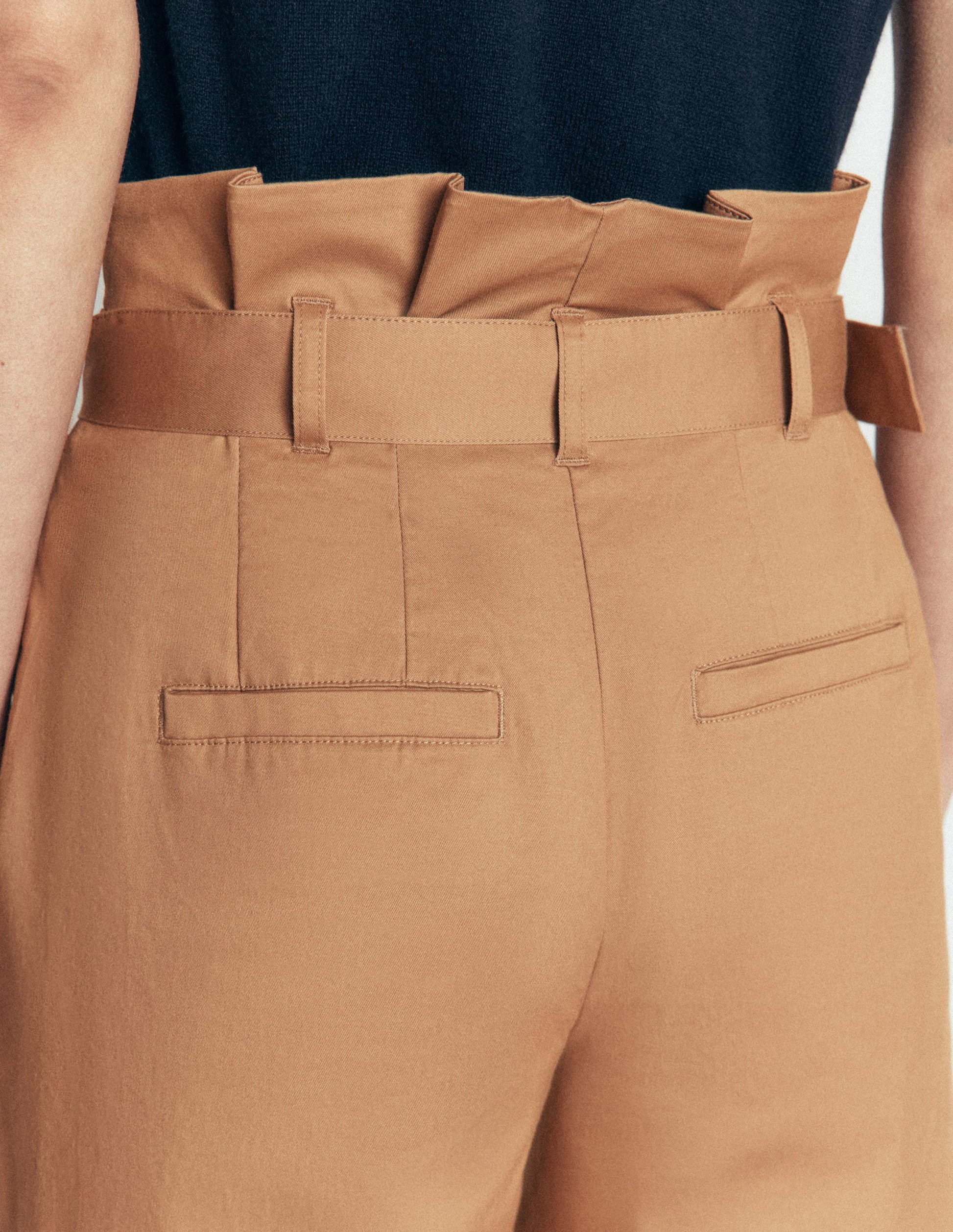 Paperbag Waist Trousers-Cappuccino-2