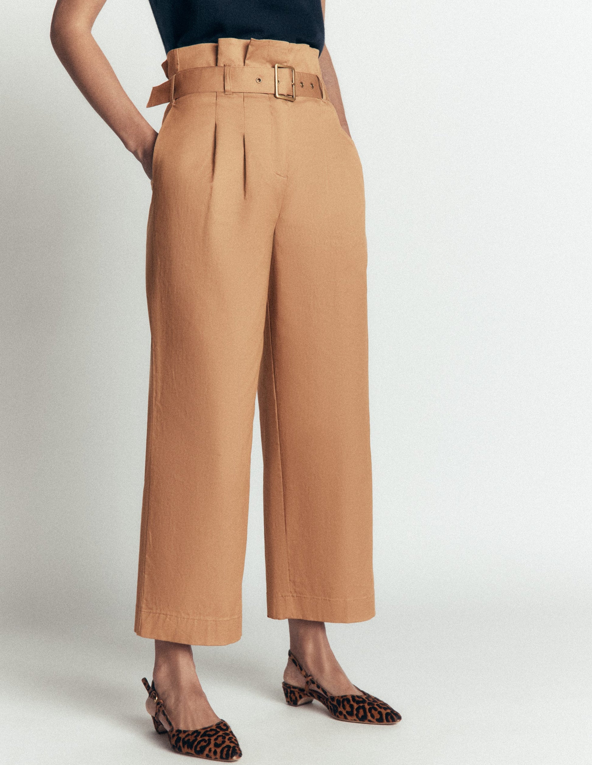 Paperbag Waist Trousers-Cappuccino-4