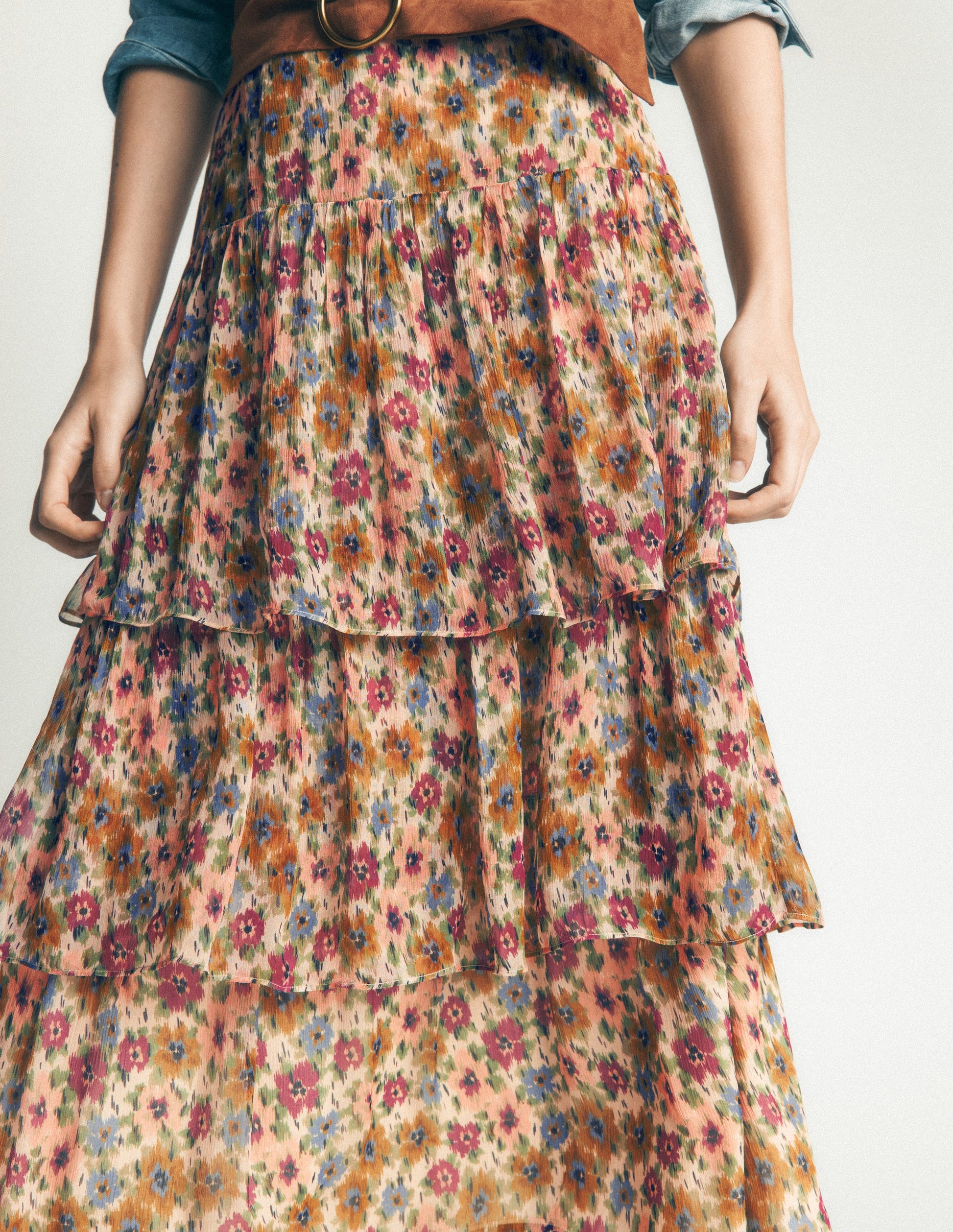 Tiered Ruffle Midi Skirt-Multi, Flecked Garden-4