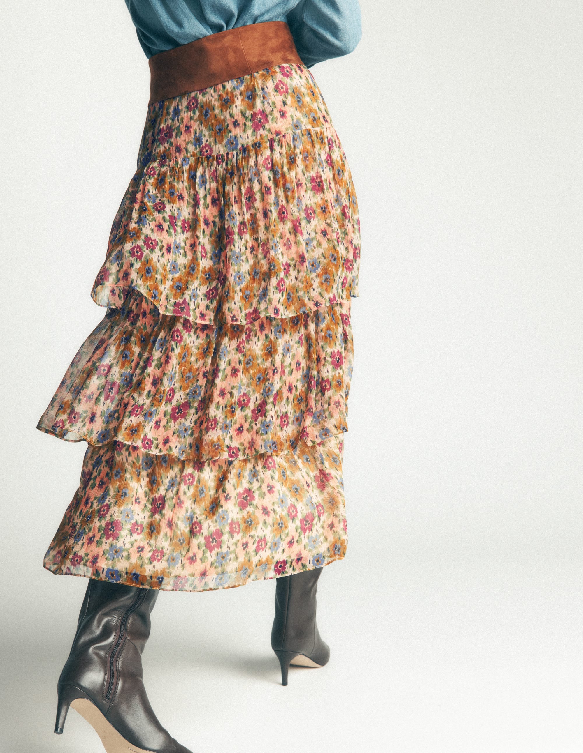 Tiered Ruffle Midi Skirt-Multi, Flecked Garden - Image 4