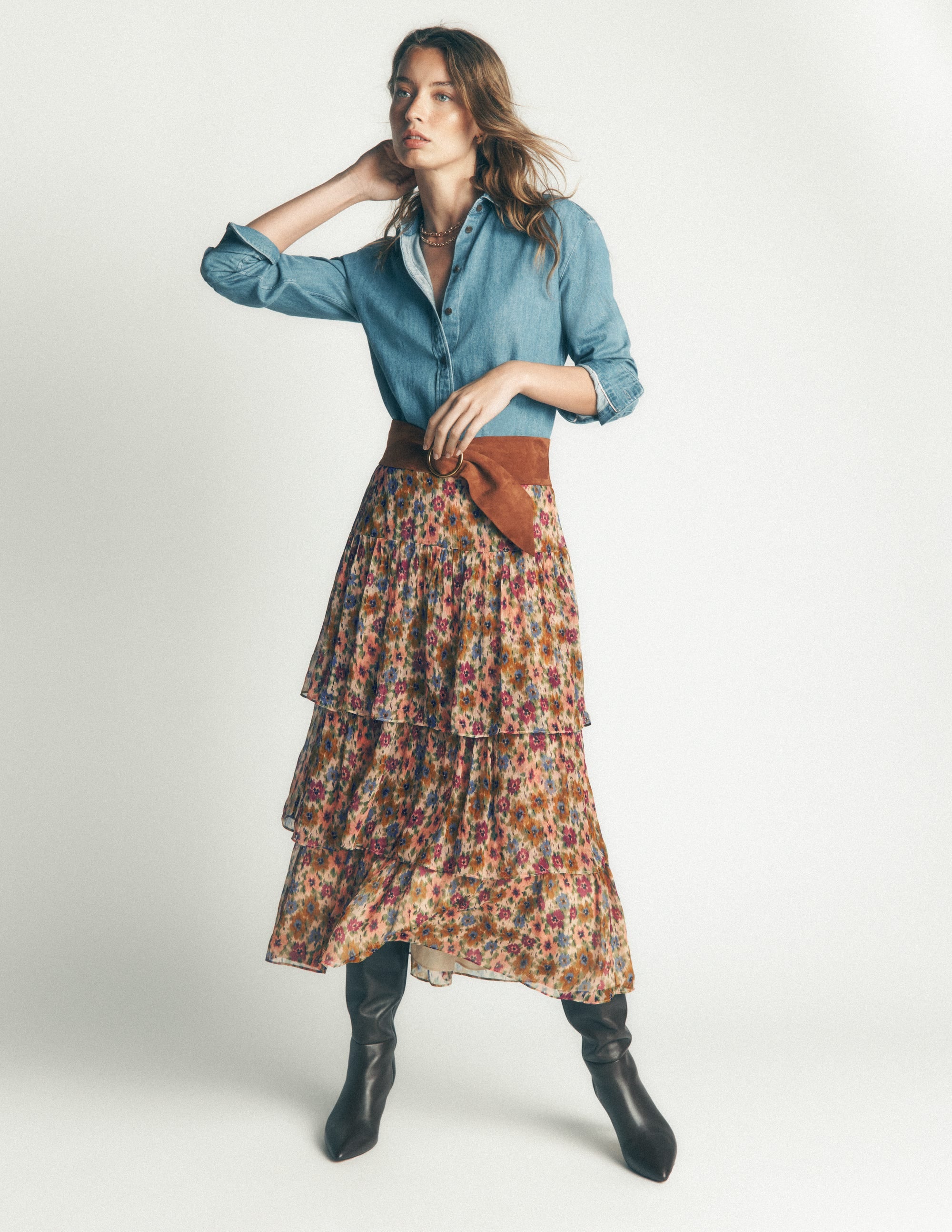 Tiered Ruffle Midi Skirt-Multi, Flecked Garden - Image 5