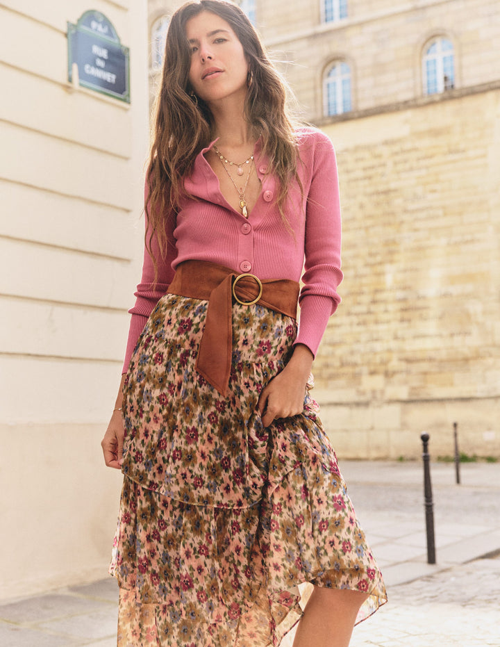 Tiered Ruffle Midi Skirt-Multi, Flecked Garden