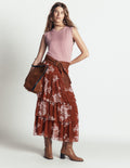 Tiered Ruffle Midi Skirt-Arabian Spice, Flecked Bunch