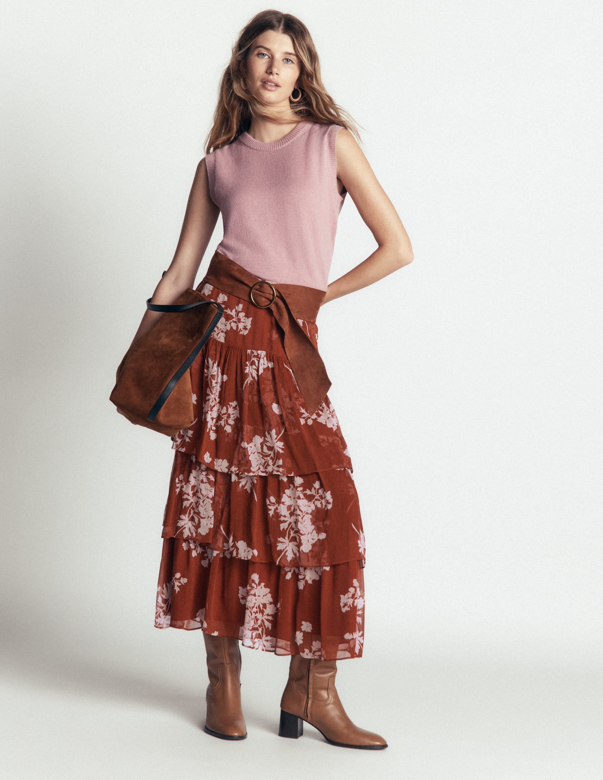 Tiered Ruffle Midi Skirt-Arabian Spice, Flecked Bunch - Image 1