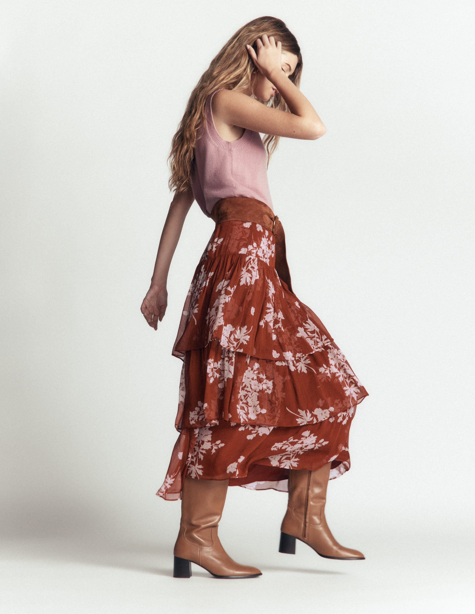 Tiered Ruffle Midi Skirt-Arabian Spice, Flecked Bunch - Image 5