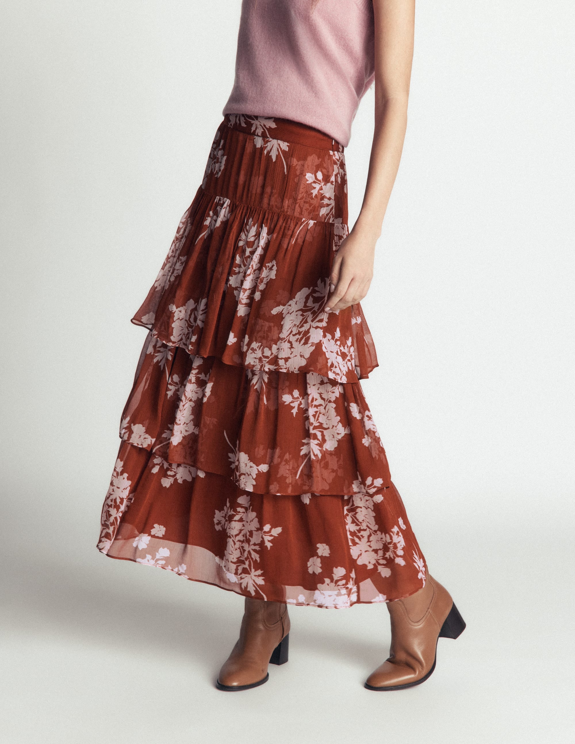 Tiered Ruffle Midi Skirt-Arabian Spice, Flecked Bunch - Image 6