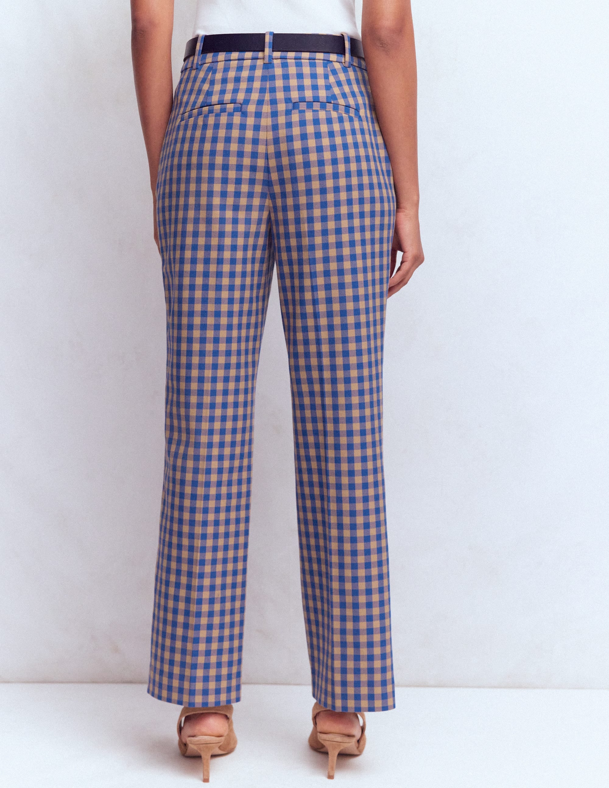 Canonbury Cotton 7/8 Trousers-Camel, Blue Gingham - Image 3
