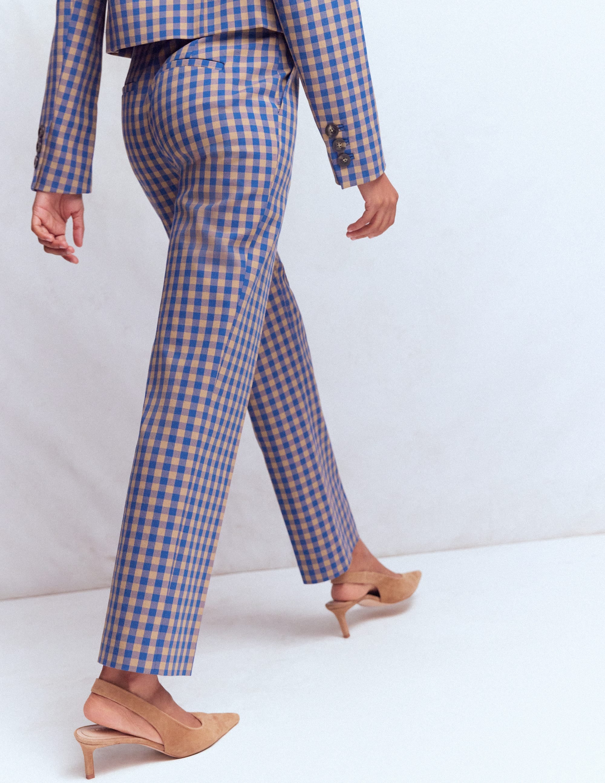 Canonbury Cotton 7/8 Trousers-Camel, Blue Gingham - Image 5