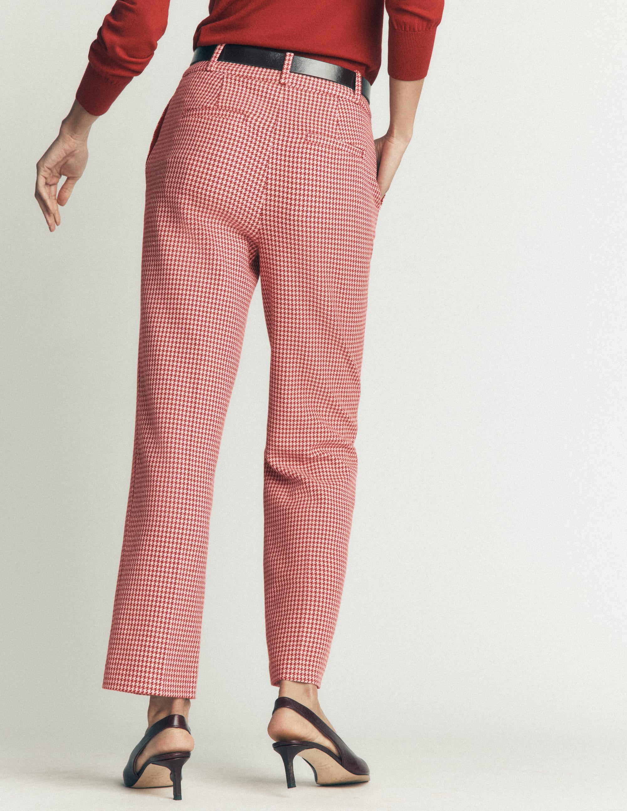 Canonbury Cotton 7/8 Trousers-Pink, Brown Puppytooth - Image 3