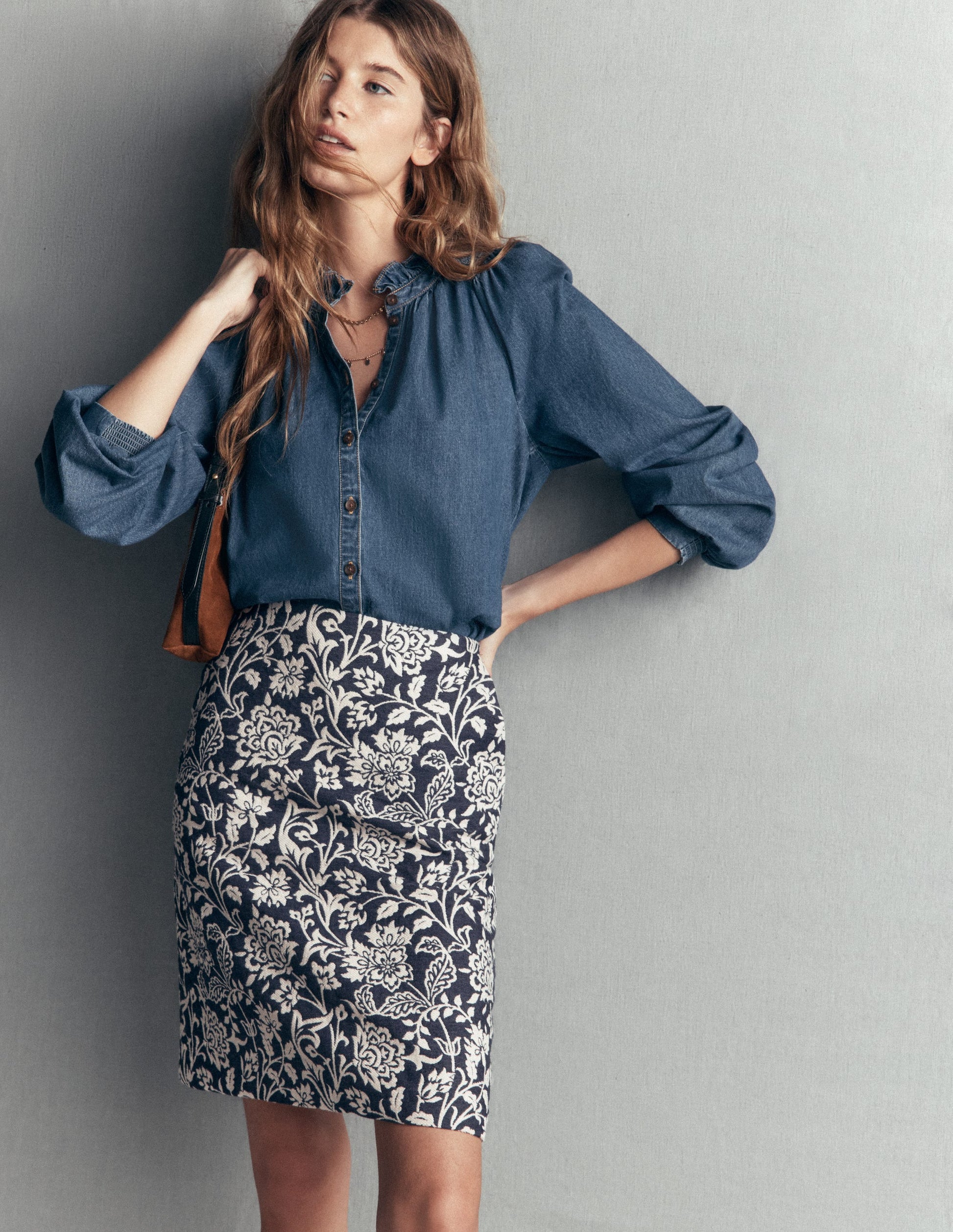 Jacquard A-Line Skirt-FLORAL JACQUARD-2
