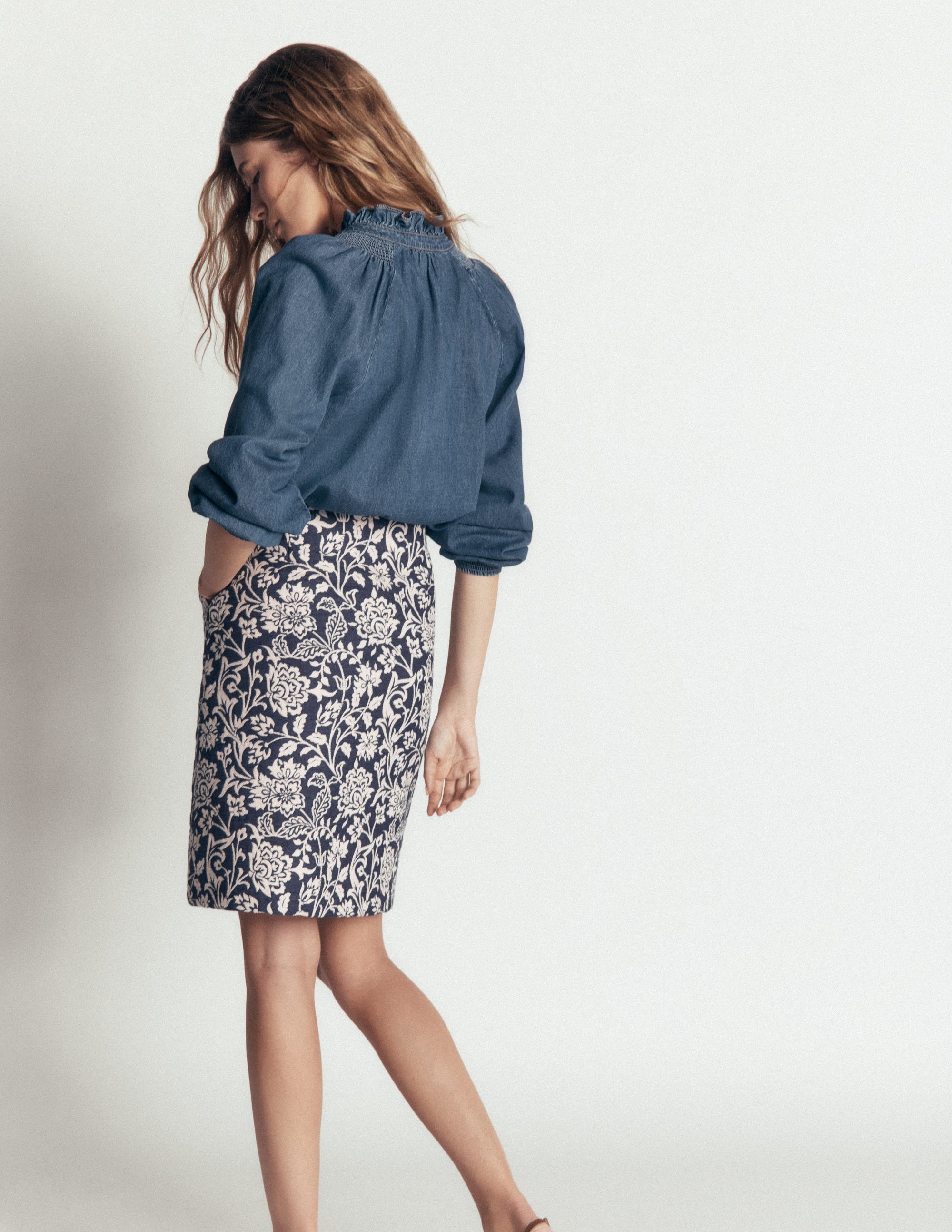 Jacquard A-Line Skirt-FLORAL JACQUARD - Image 5