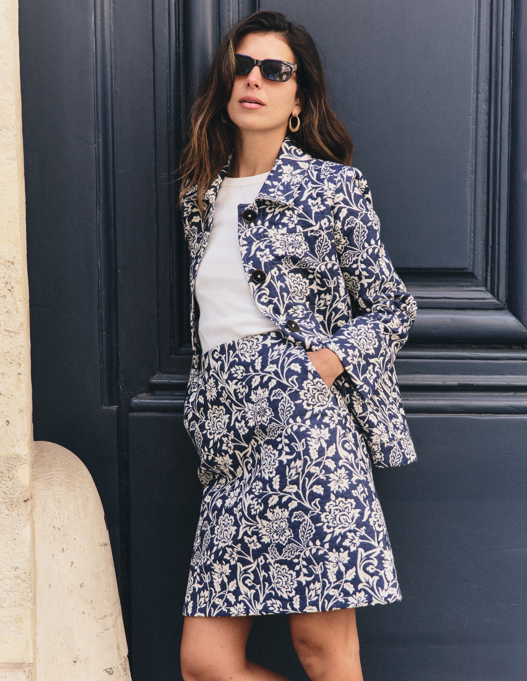 Jacquard A-Line Skirt-FLORAL JACQUARD - Image 1