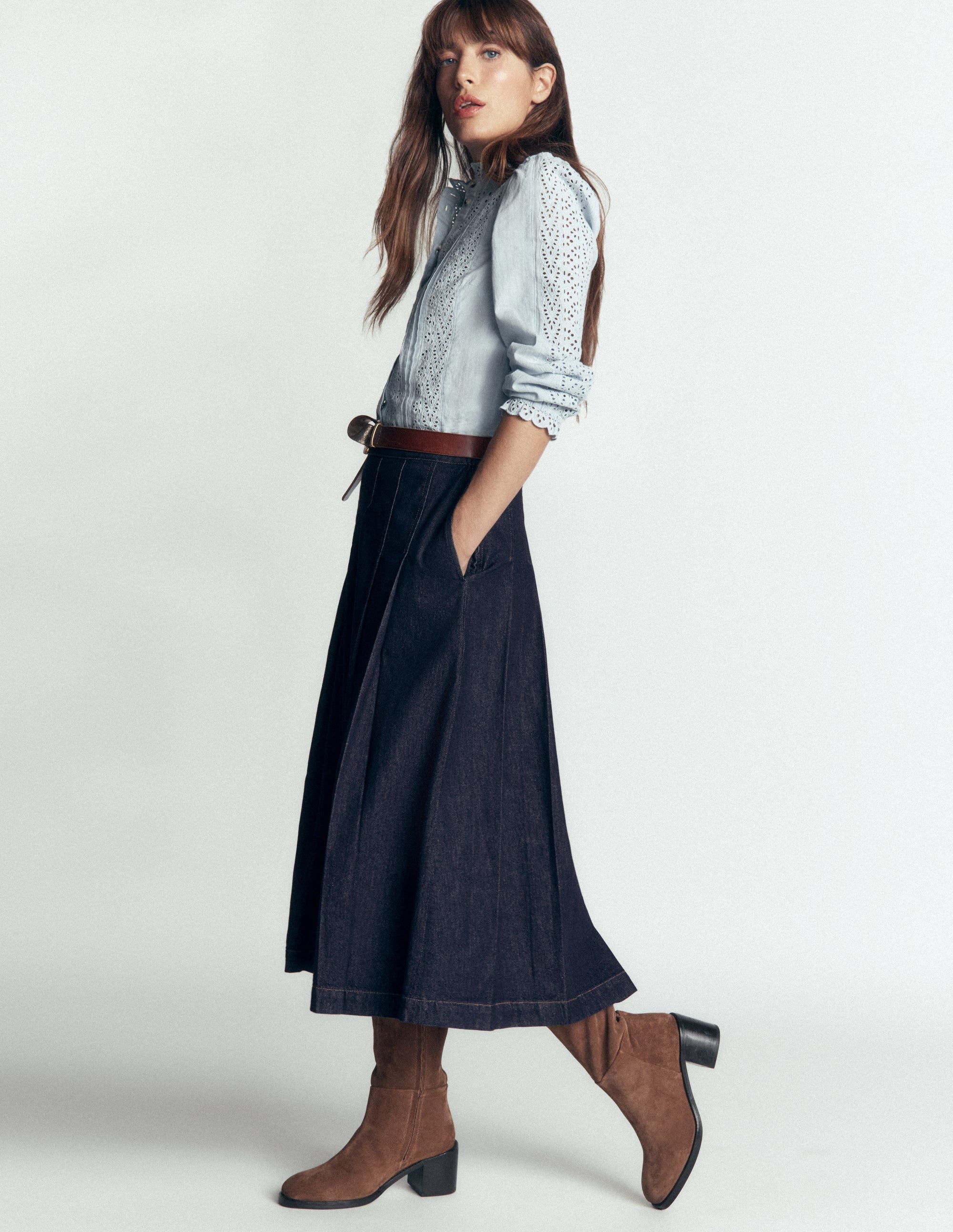 Aya Denim Midi Skirt-Indigo - Image 1