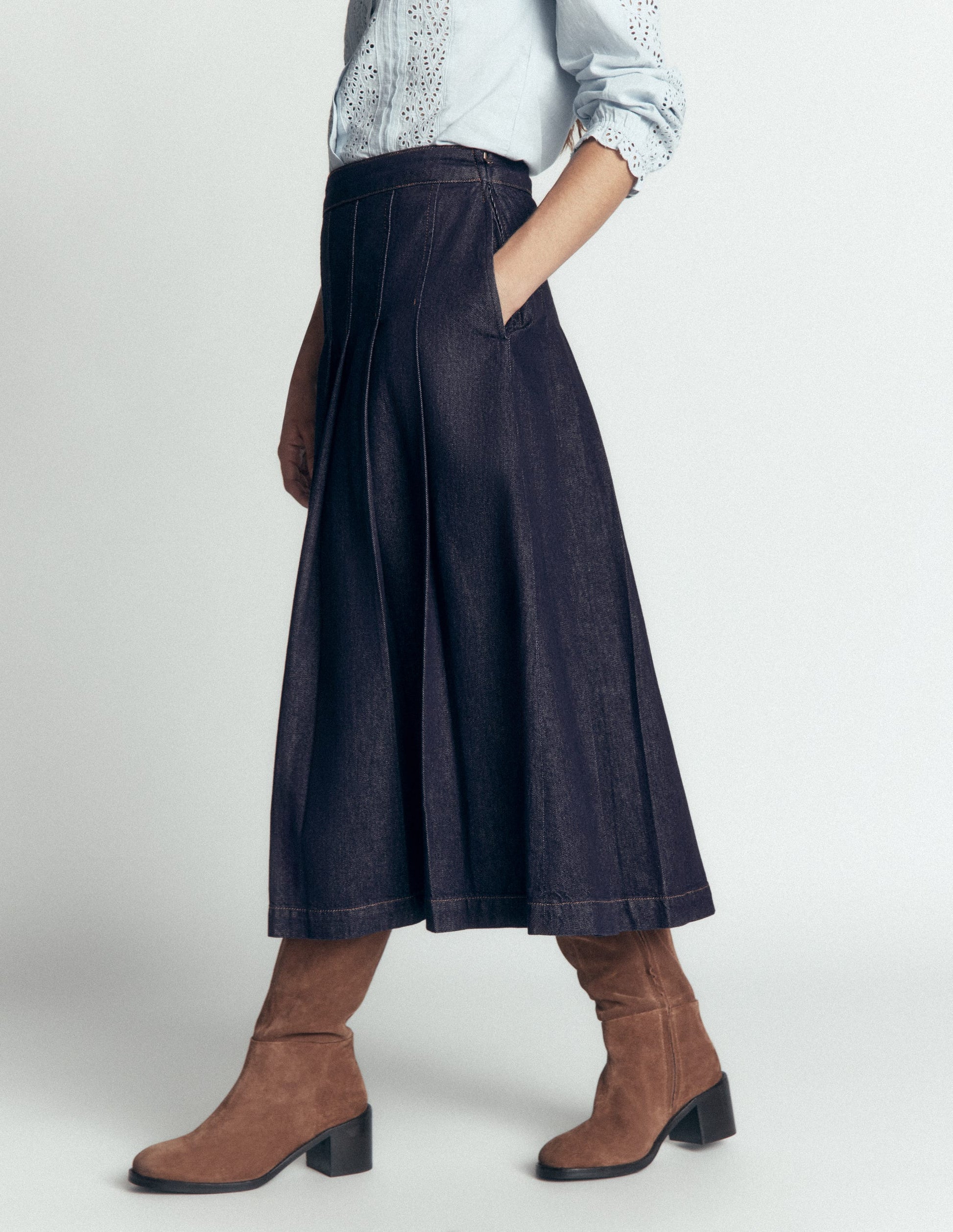 Aya Denim Midi Skirt-Indigo-4