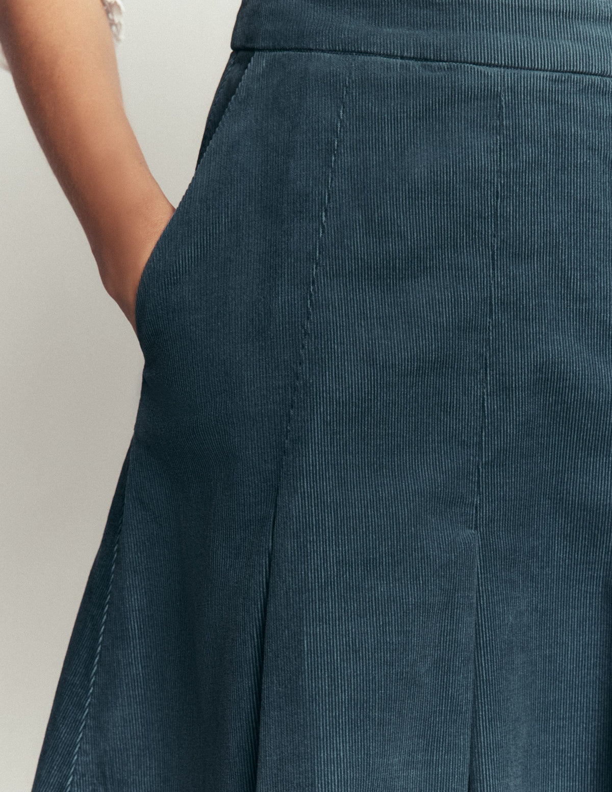 Pleated Cord Skirt-Storm Blue - Image 2