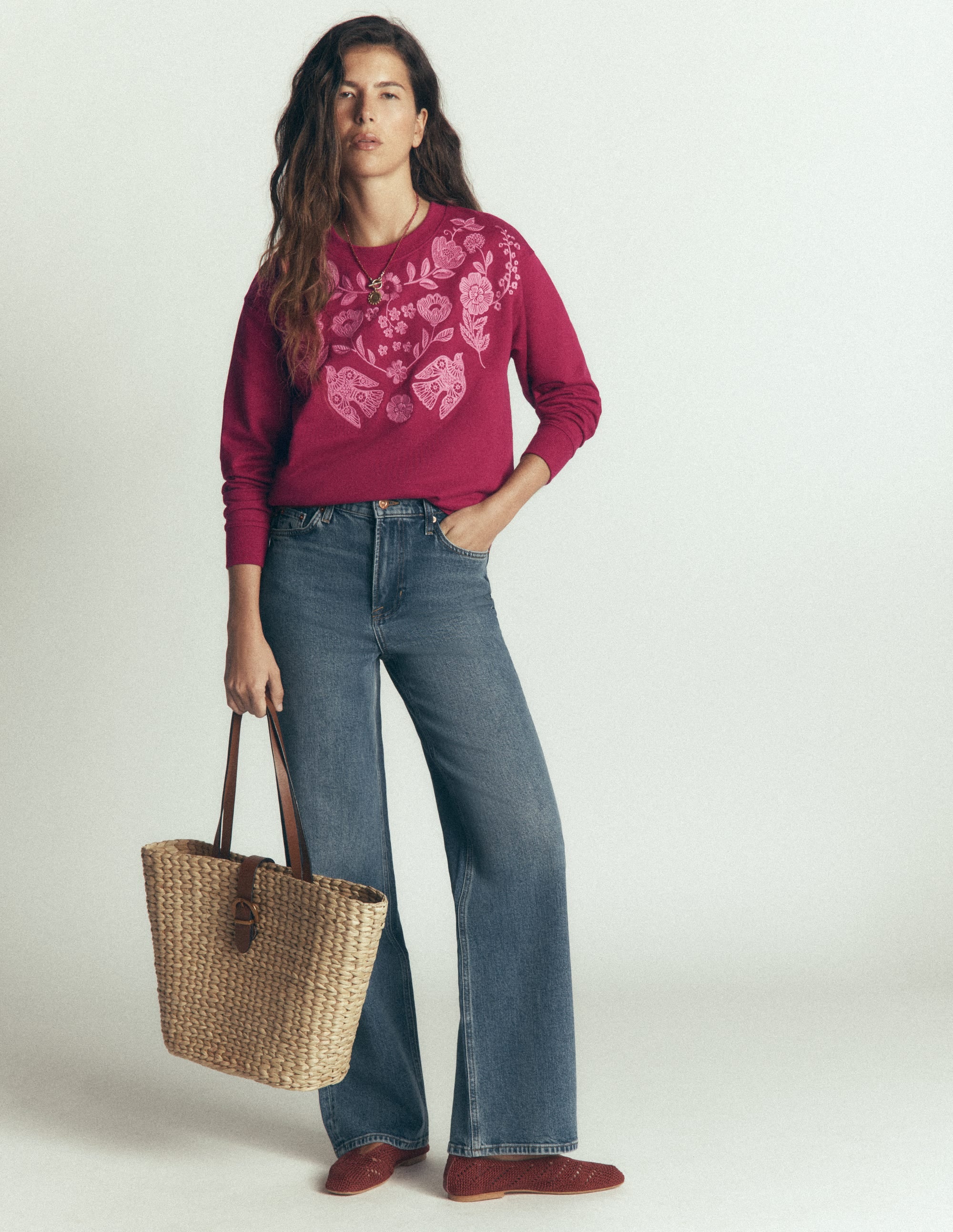 Emi Embroidered Sweatshirt-Rhododendron Embroidery - Image 1