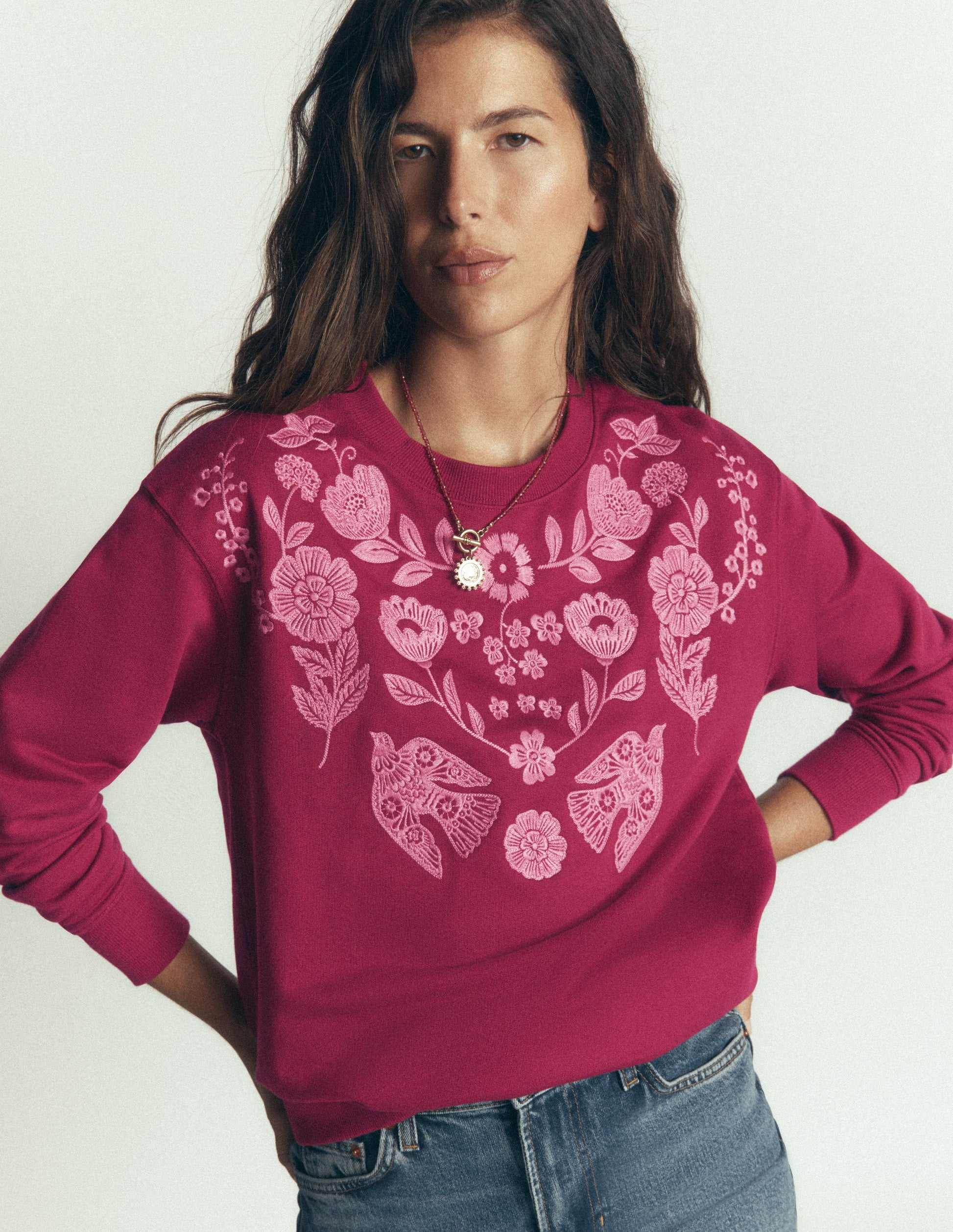 Emi Embroidered Sweatshirt-Rhododendron Embroidery-4