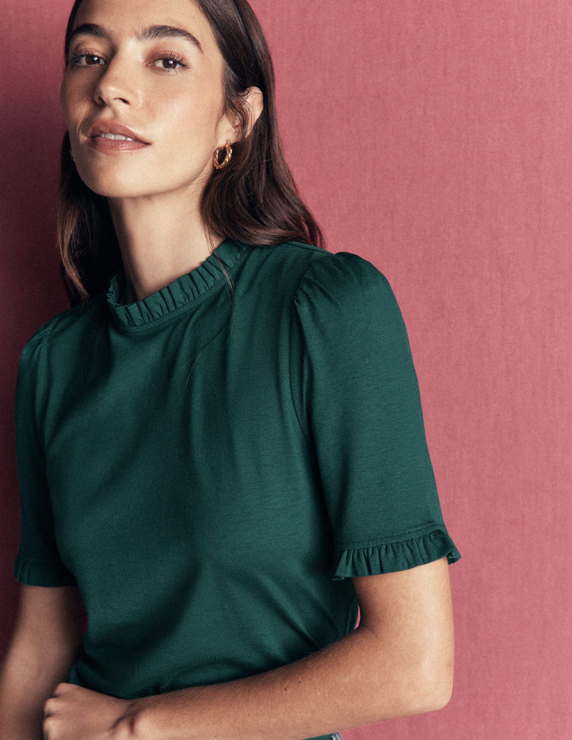 Supersoft Frill Detail T-shirt-Sea Moss-1