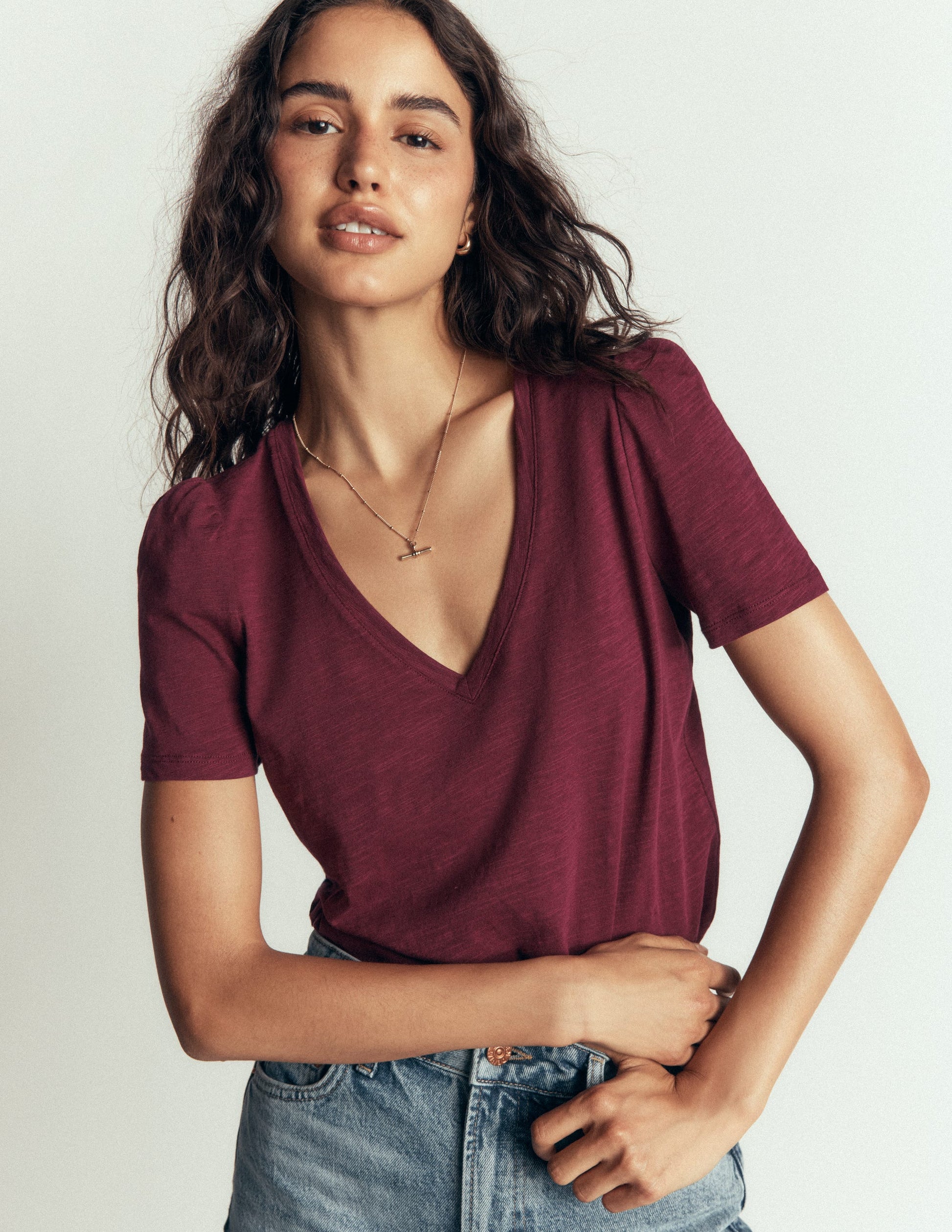 Sophie V-neck Slub T-shirt-Deep Wisteria-5
