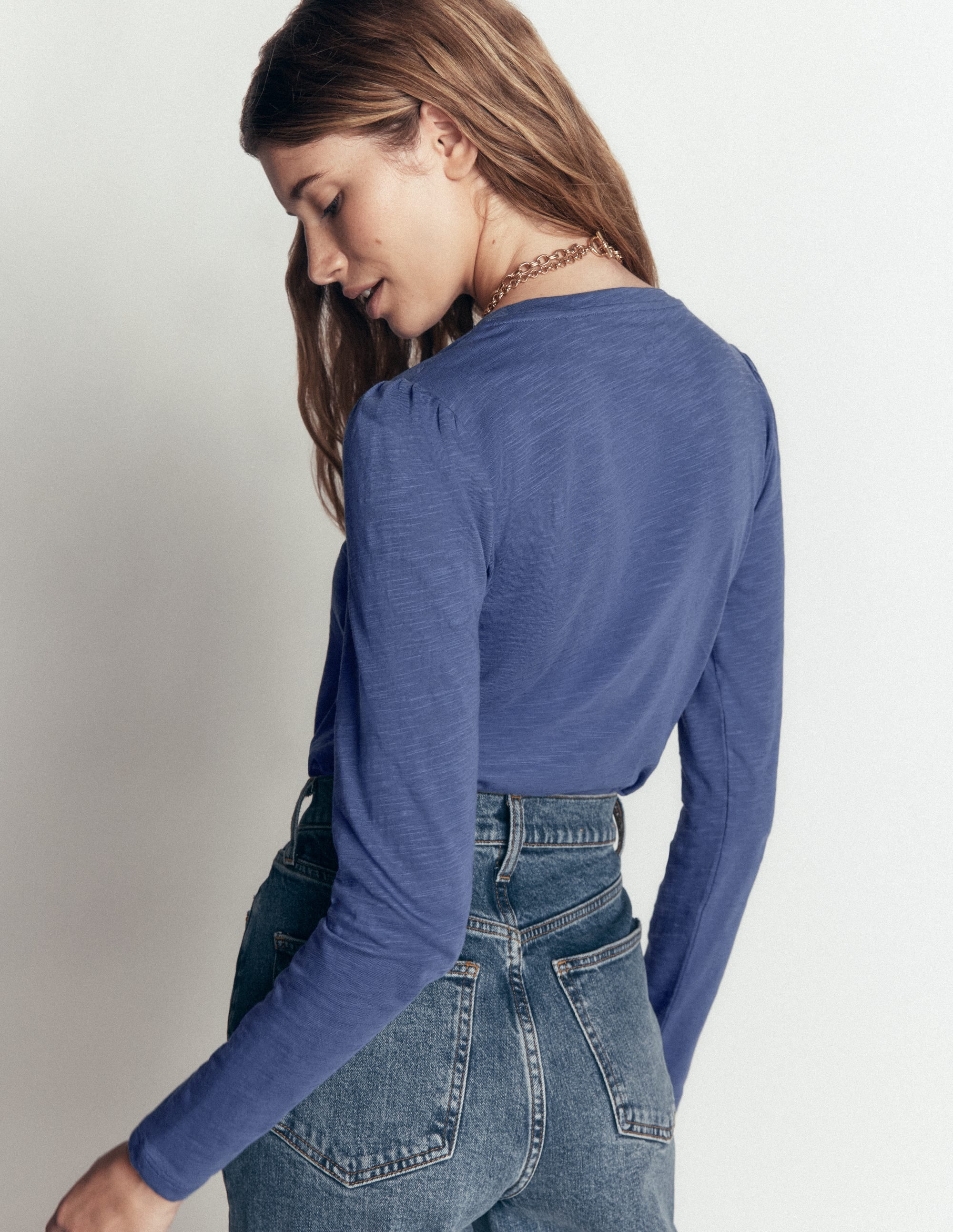 Cotton Crew Long Sleeve Top-True Navy - Image 3