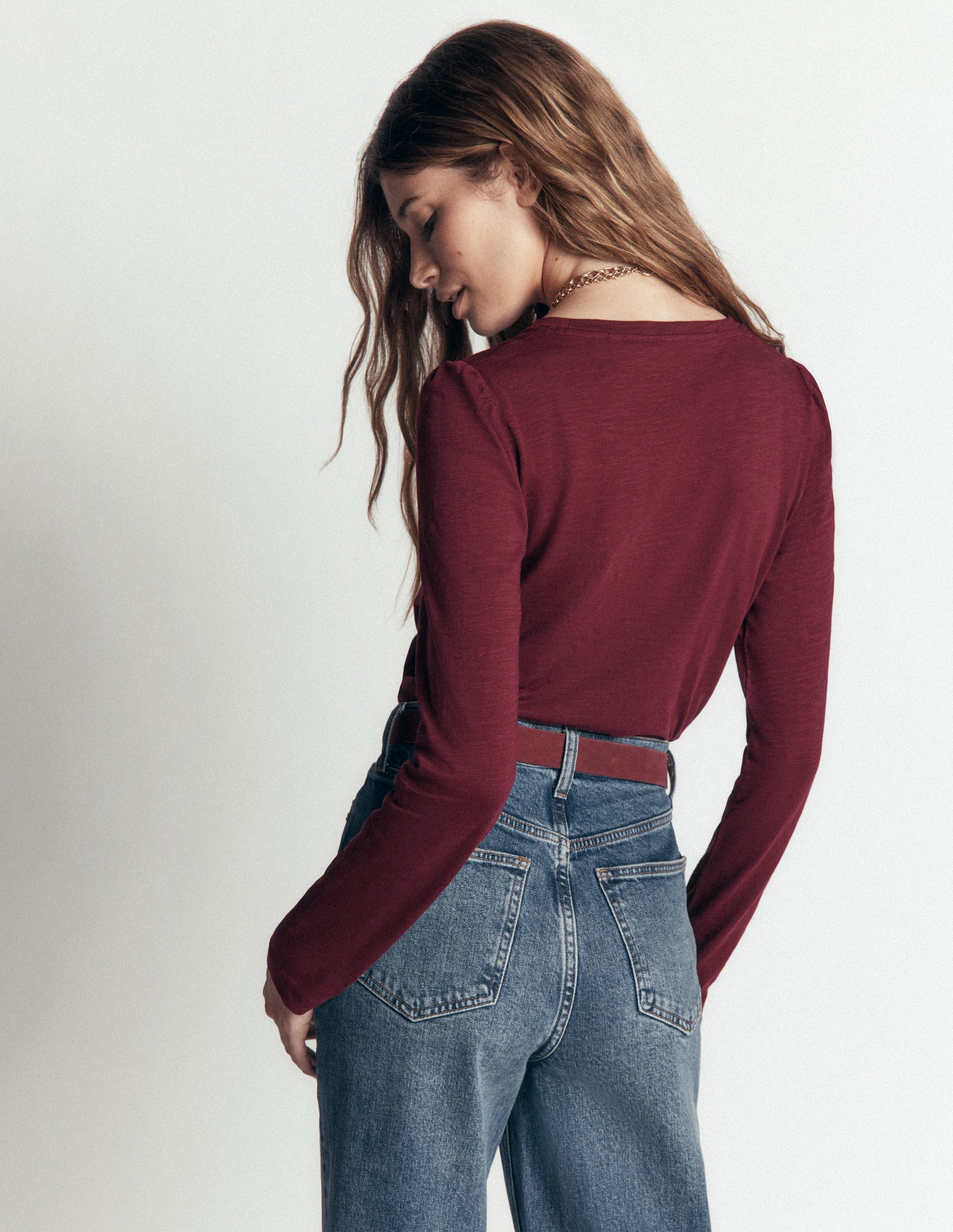 Cotton Crew Long Sleeve Top-Maroon Banner-3