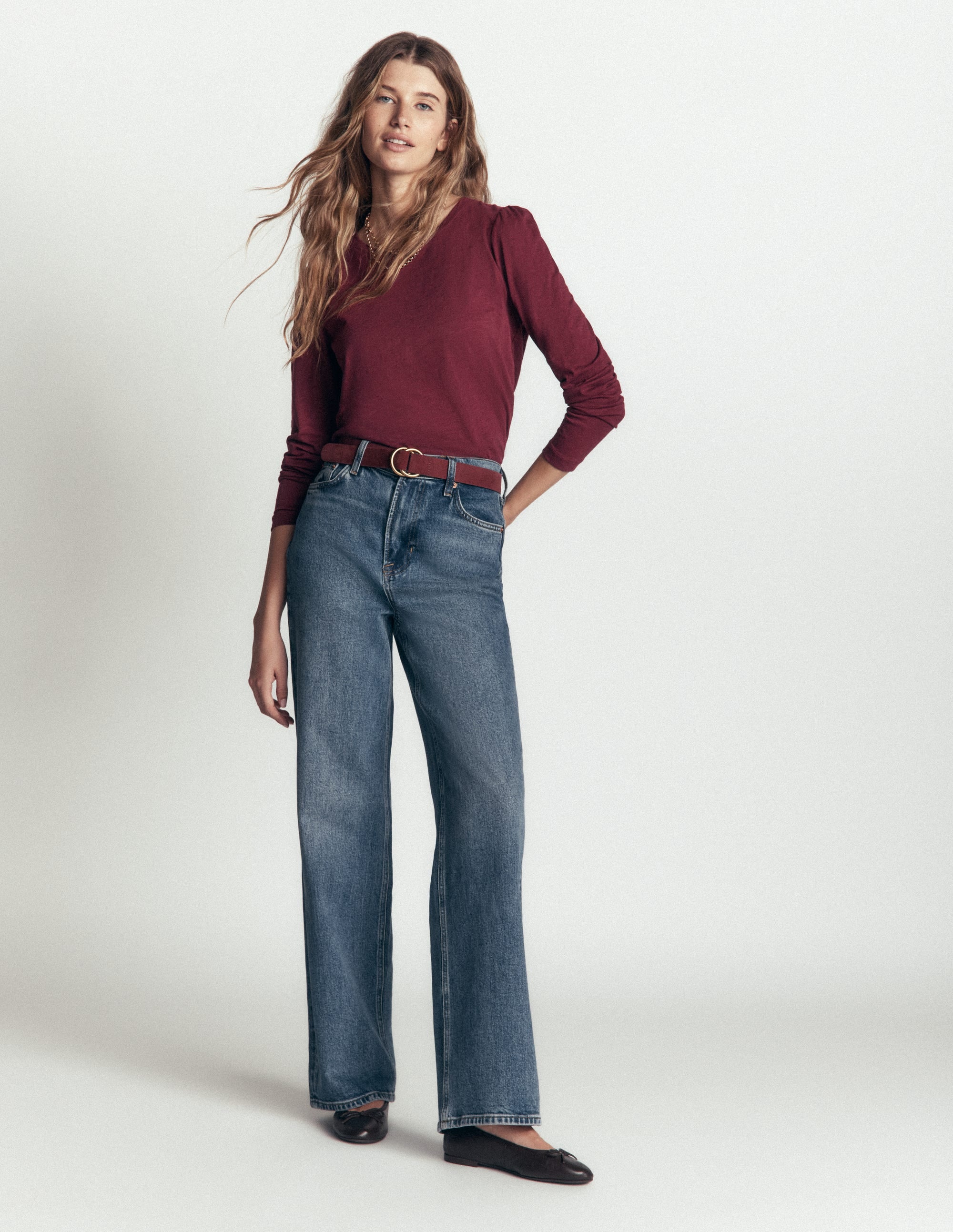 Cotton Crew Long Sleeve Top-Maroon Banner - Image 4