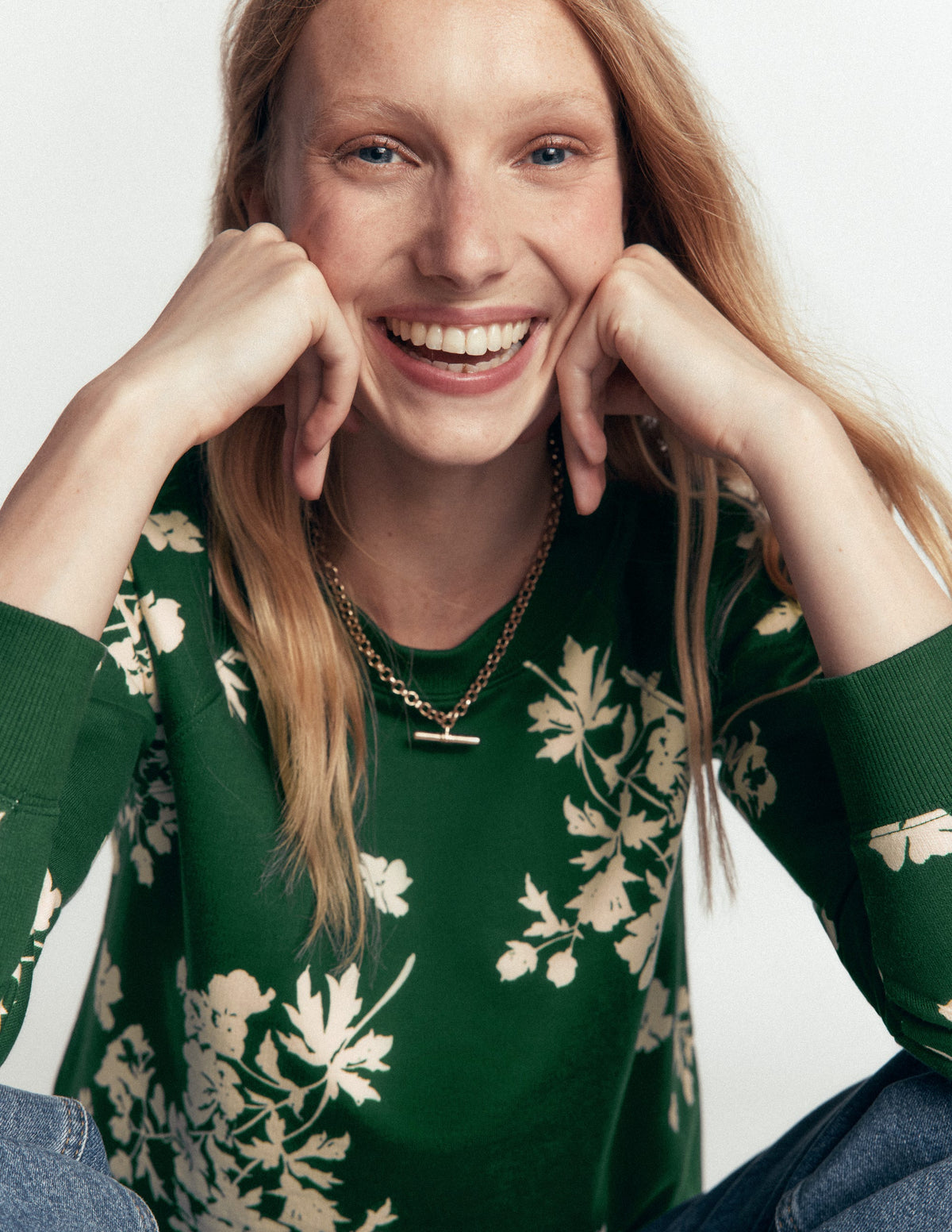 Rosa Printed Sweatshirt-Hunter Green, Flecked Bunch - Image 2