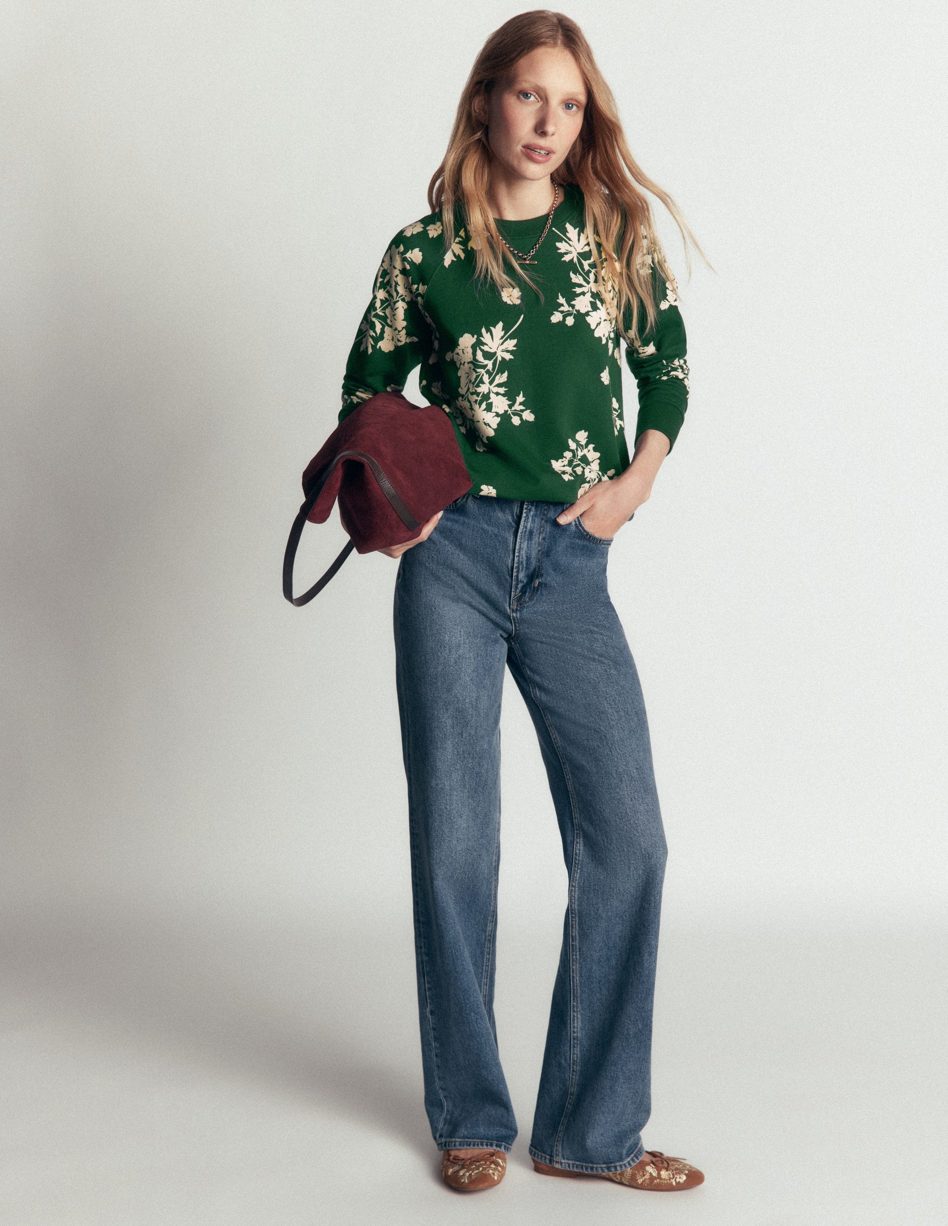 Rosa Printed Sweatshirt-Hunter Green, Flecked Bunch-3
