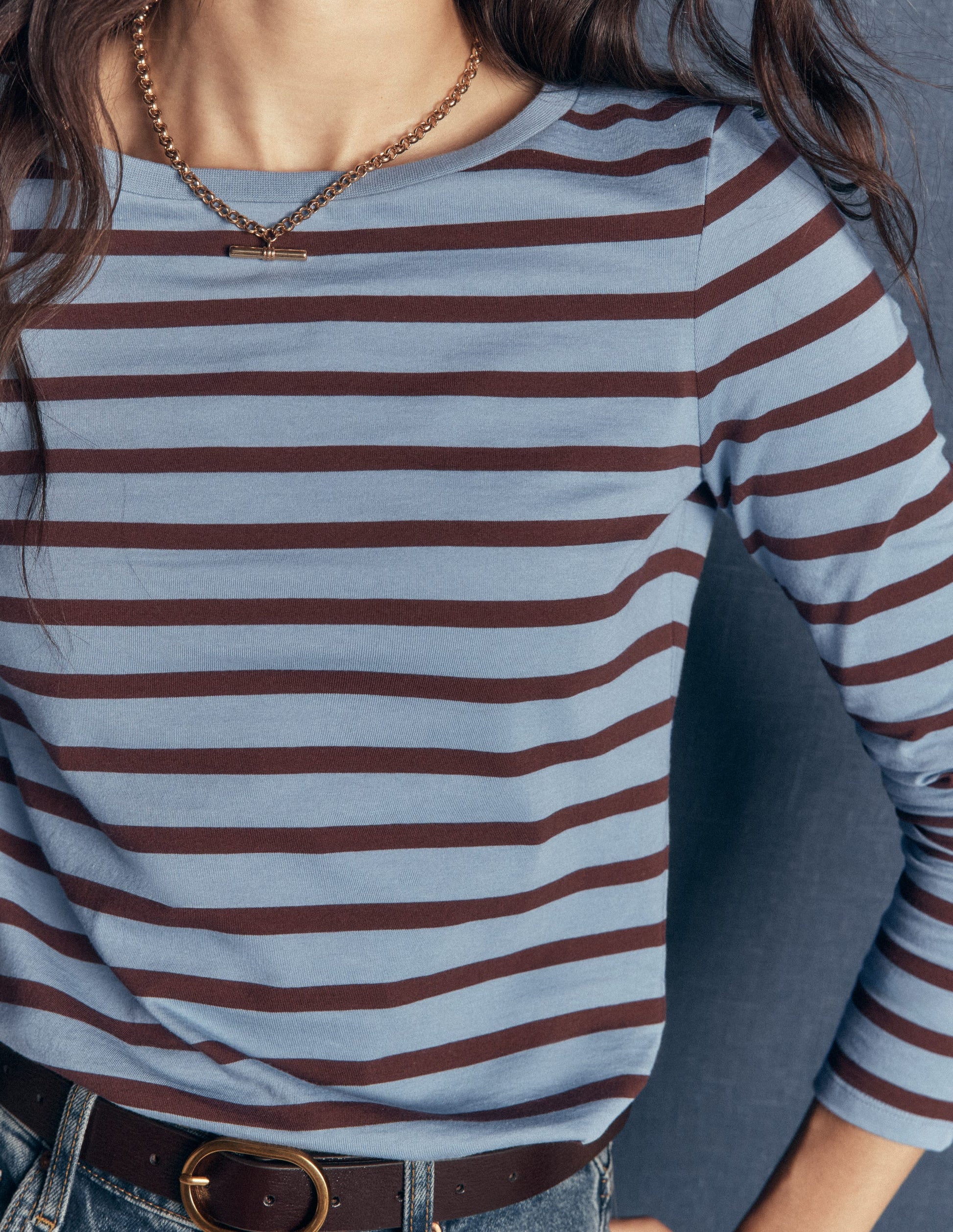 Olivia Long Sleeve Breton-Faded Denim Bitter Chocolate-2