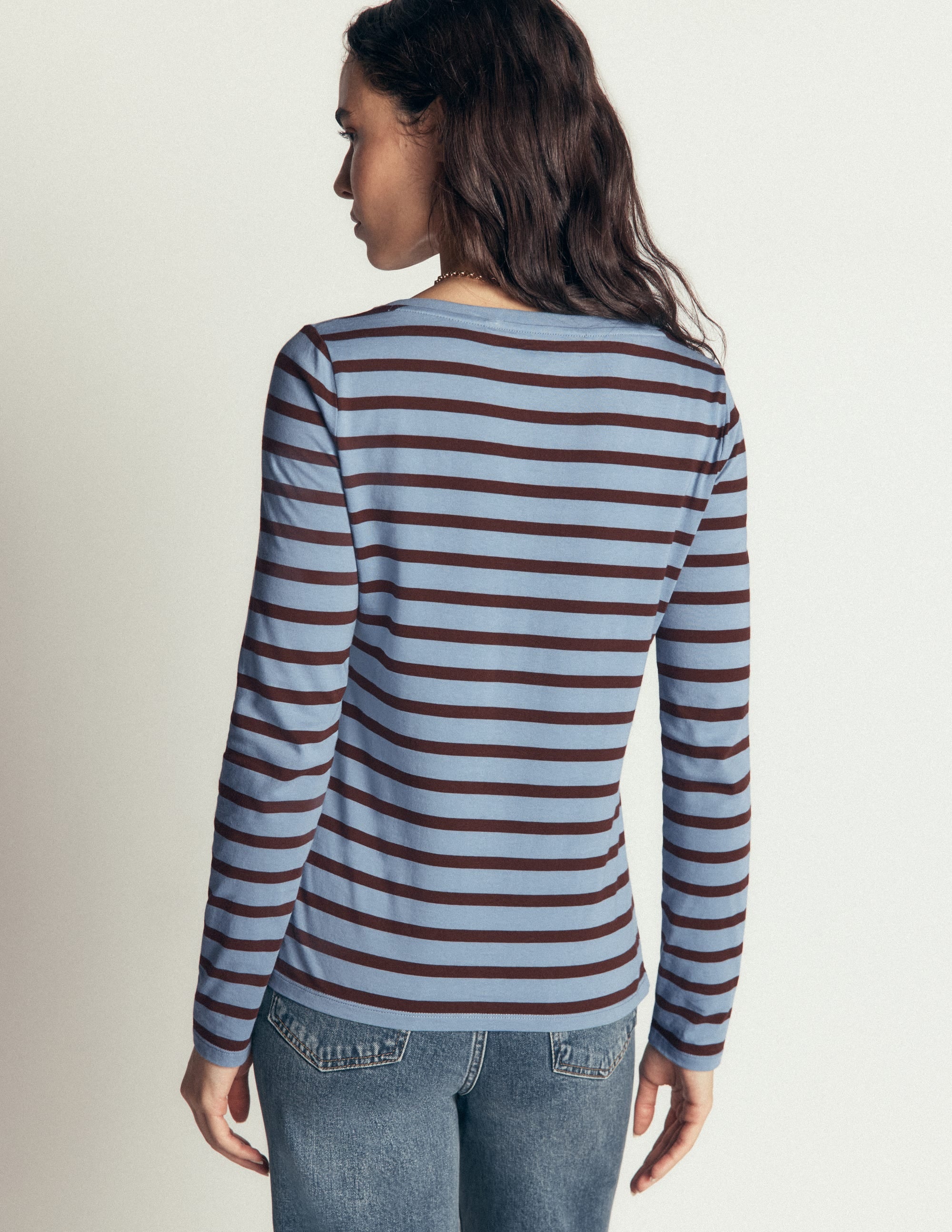Olivia Long Sleeve Breton-Faded Denim Bitter Chocolate - Image 2