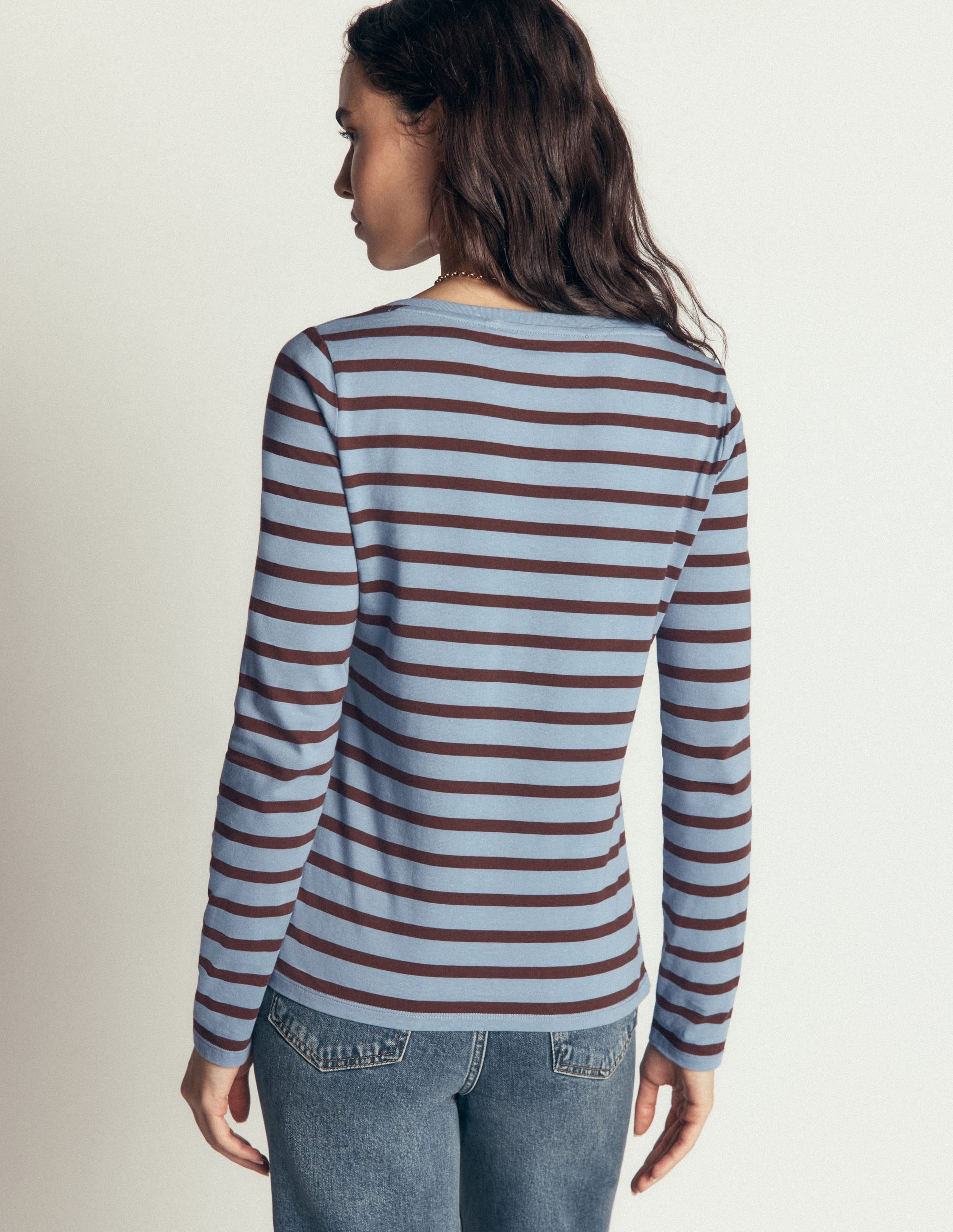 Olivia Long Sleeve Breton-Faded Denim Bitter Chocolate - Image 3
