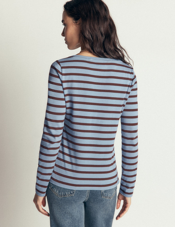 Olivia Long Sleeve Breton-Faded Denim Bitter Chocolate