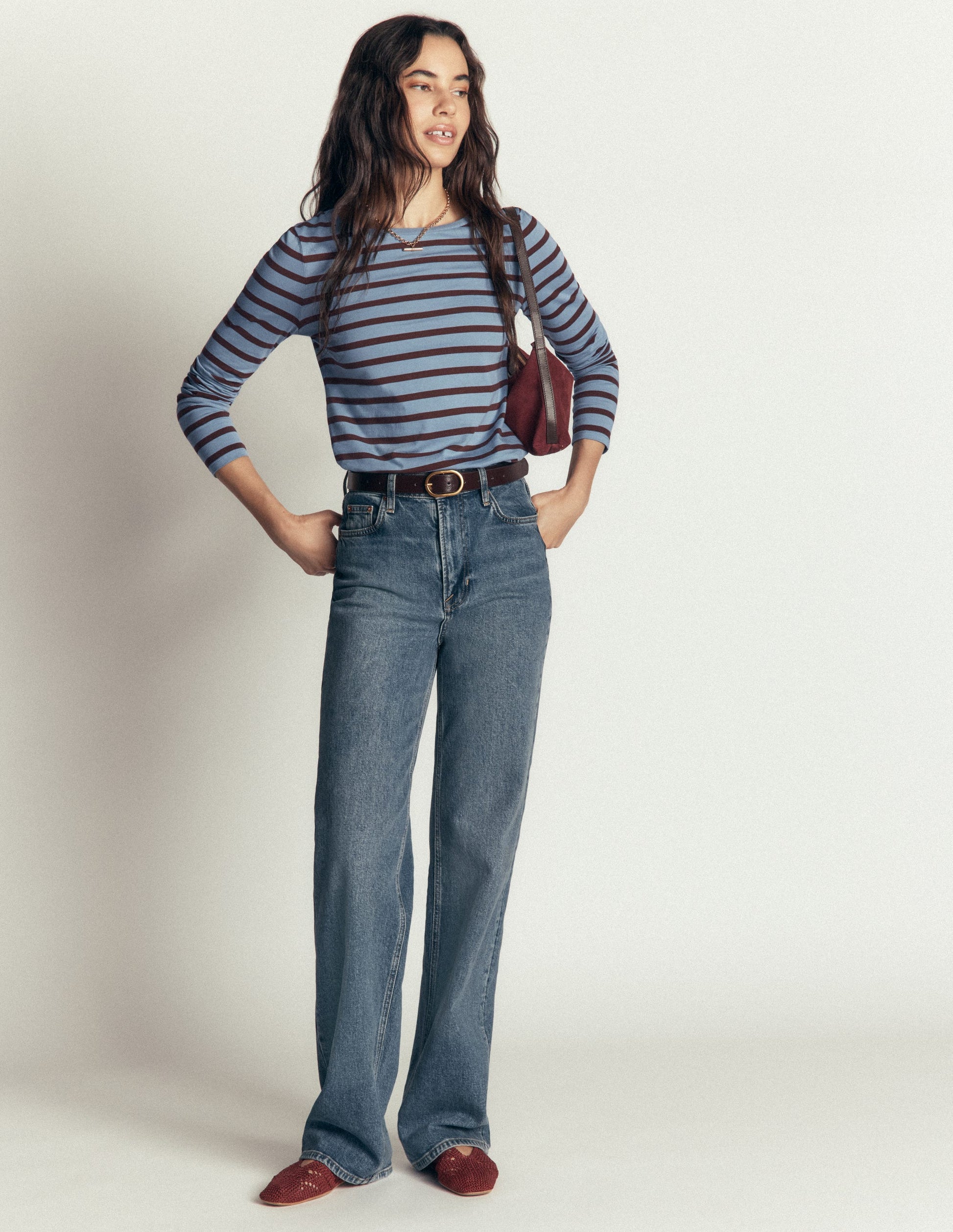 Olivia Long Sleeve Breton-Faded Denim Bitter Chocolate-3
