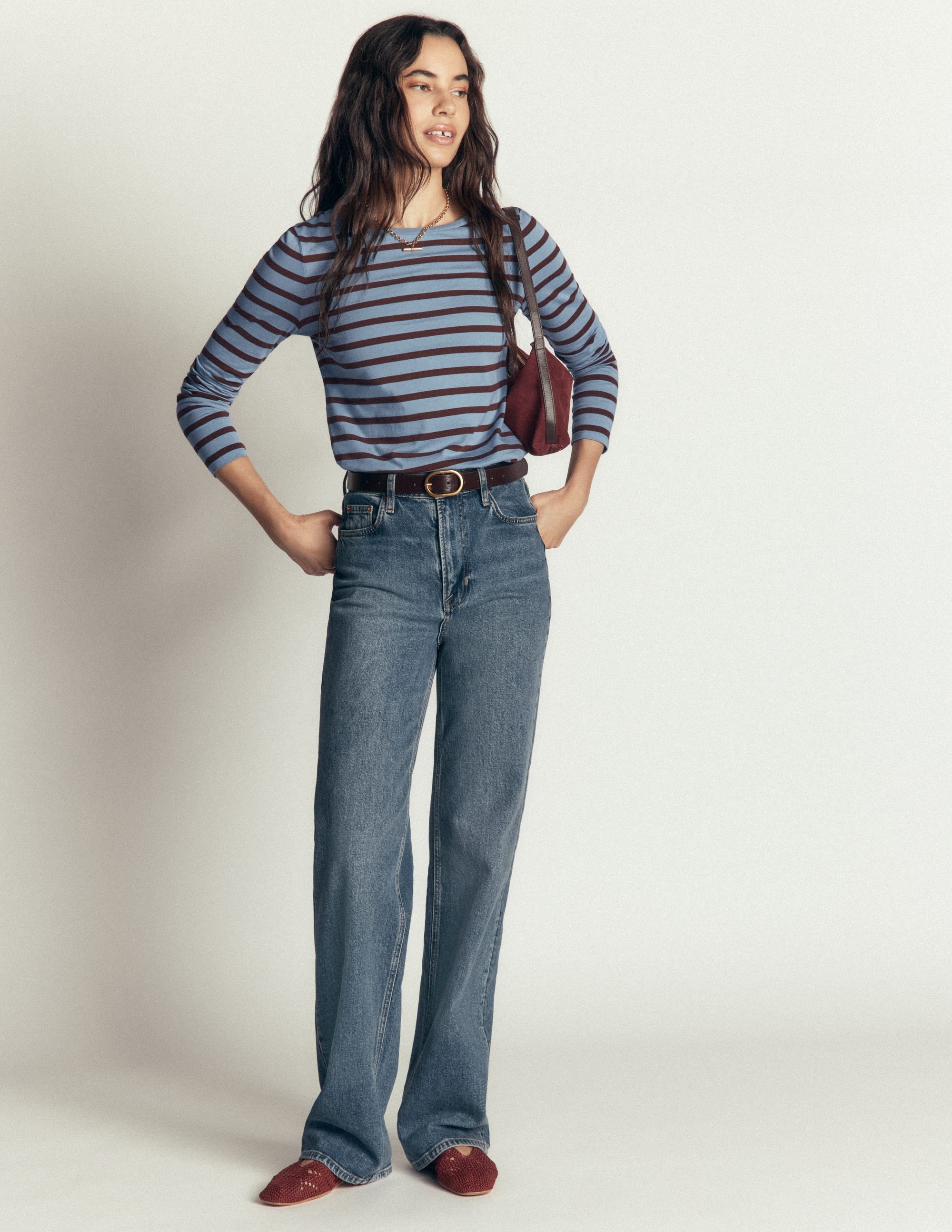 Olivia Long Sleeve Breton-Faded Denim Bitter Chocolate - Image 3