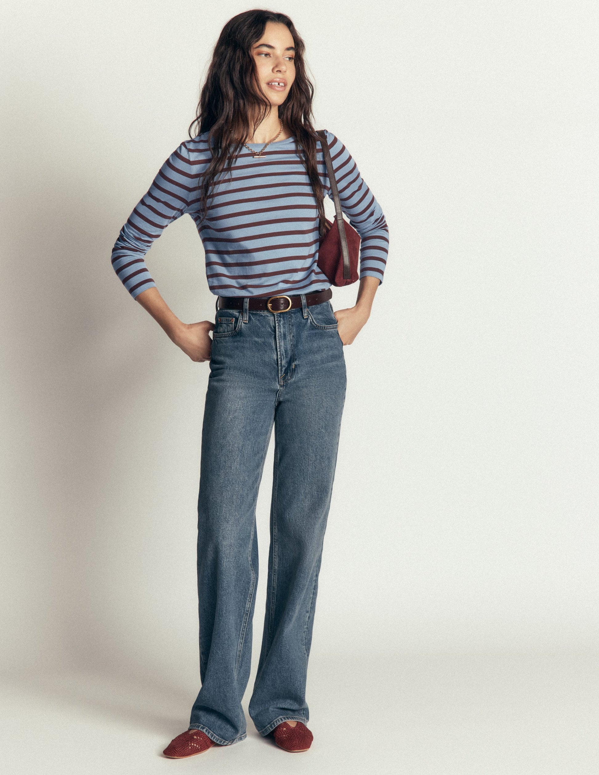 Olivia Long Sleeve Breton-Faded Denim Bitter Chocolate-4