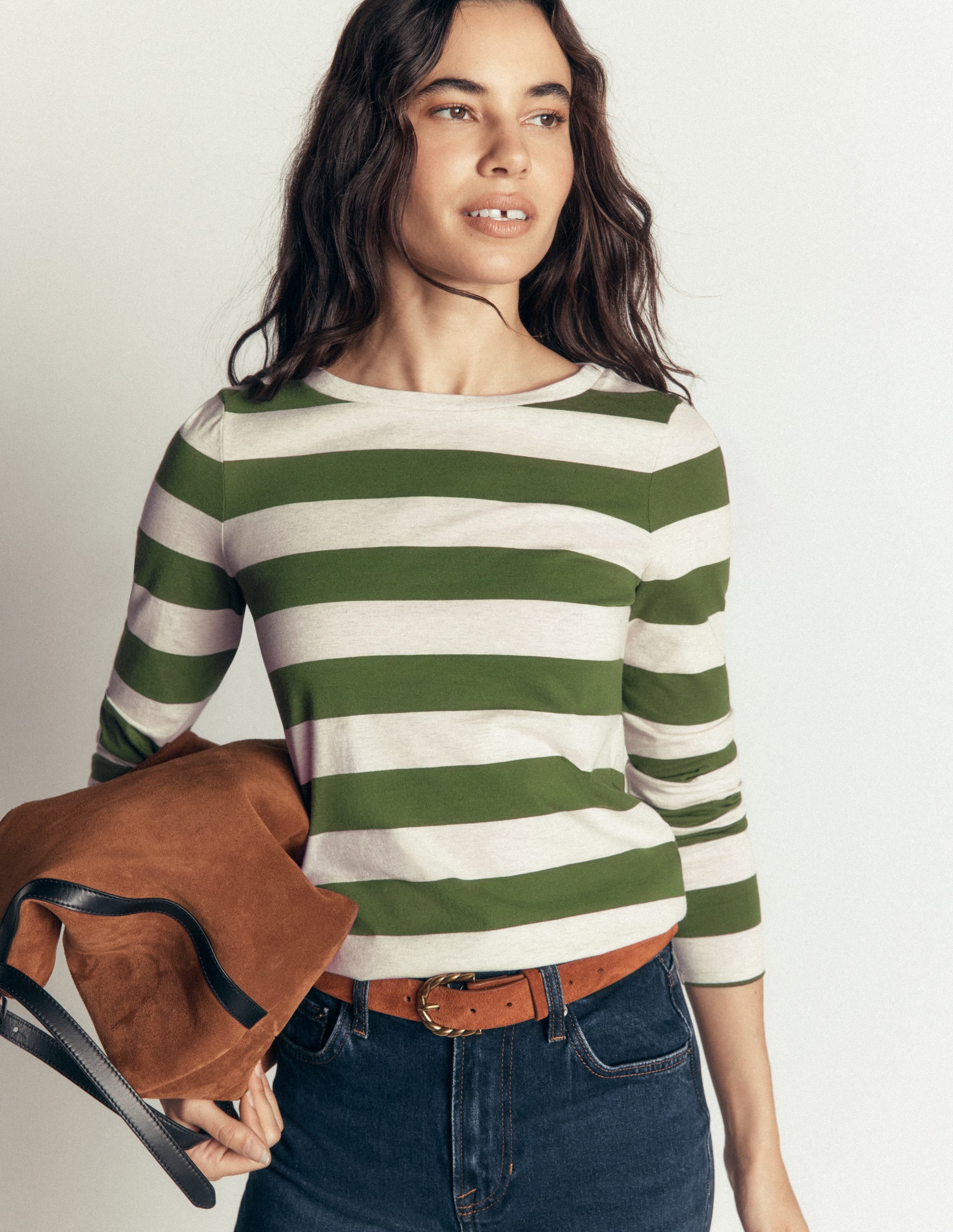 Olivia Long Sleeve Breton-Chive and Oatmeal - Image 5