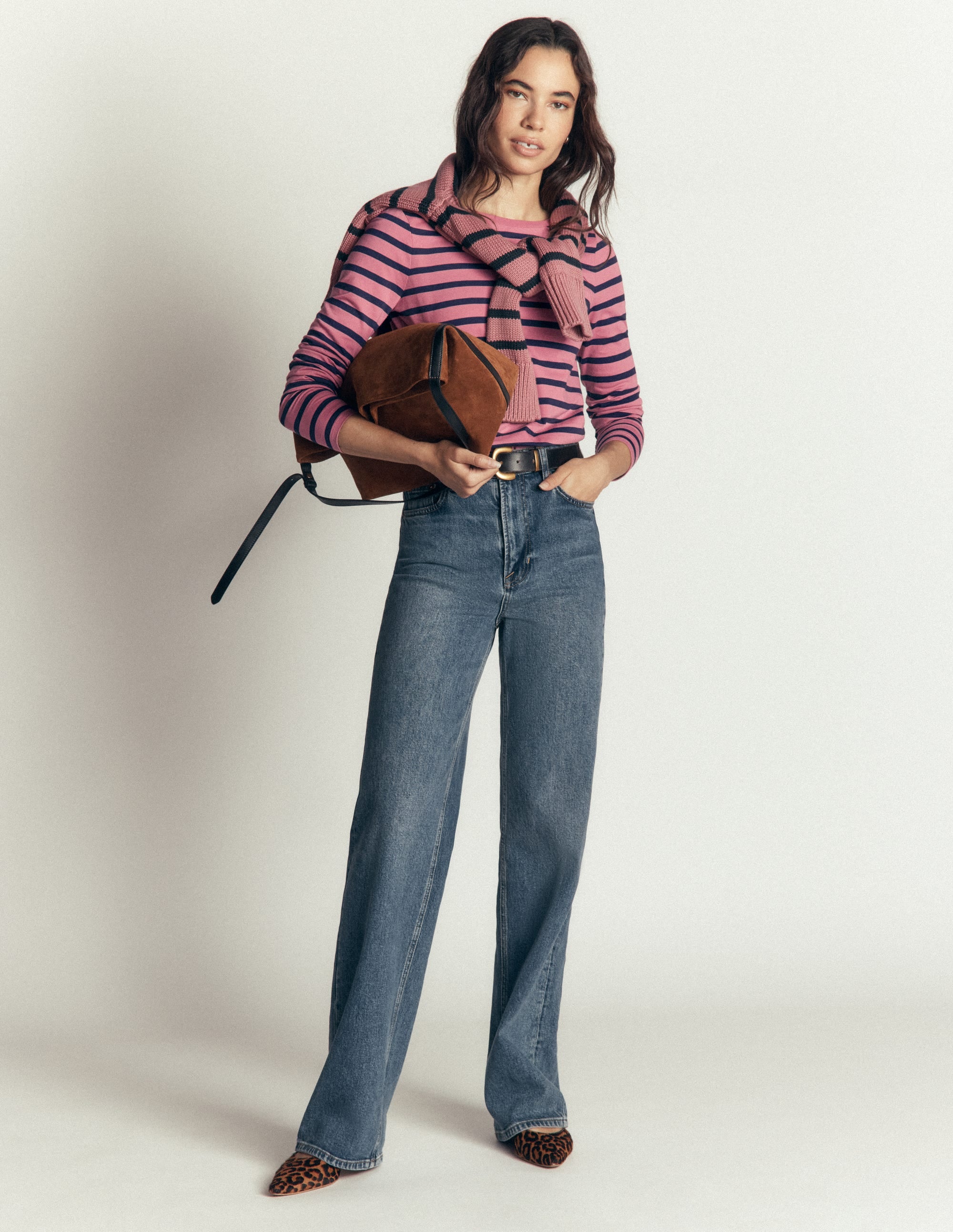 Olivia Long Sleeve Breton-Heather Rose and Navy - Image 4