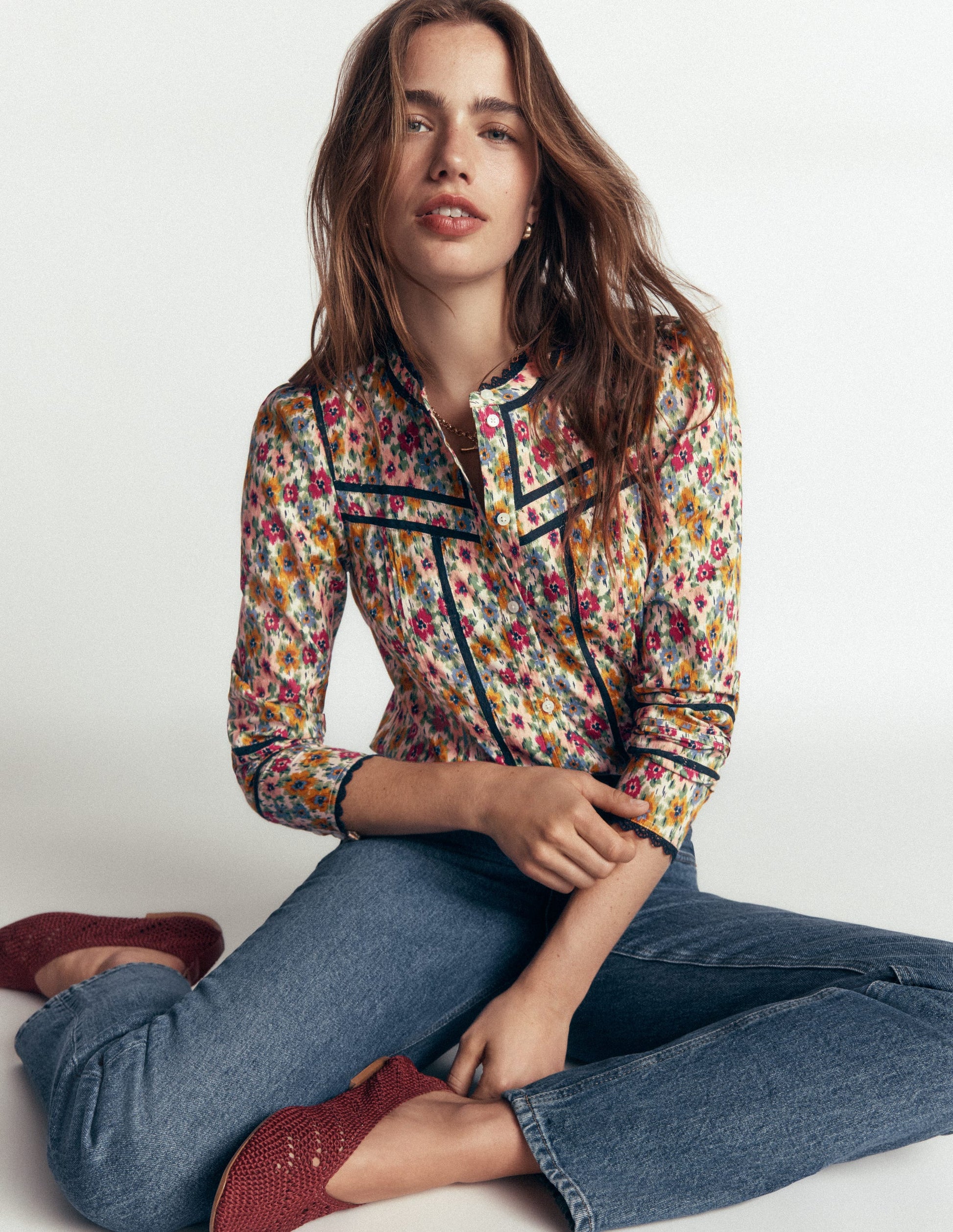 Carmen Lace Trim Cotton Top-Multi, Flecked Garden-2